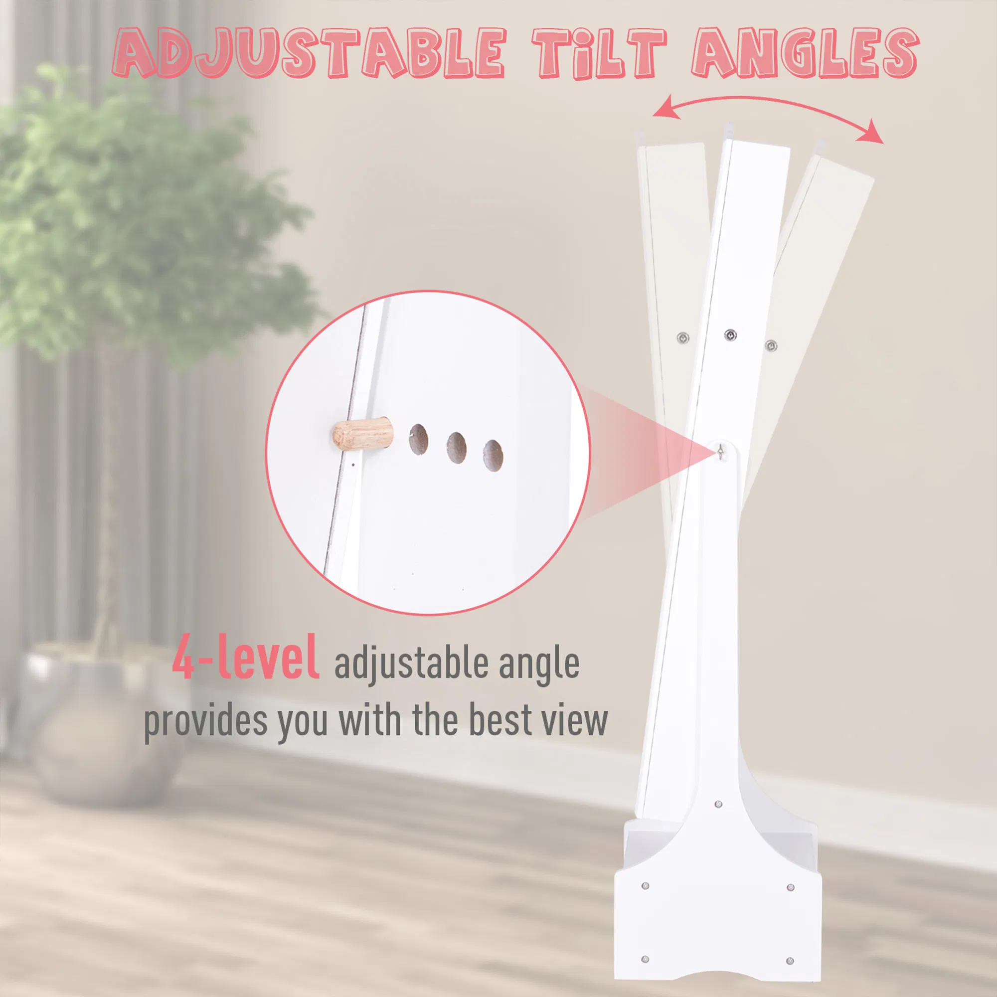 Standing Jewelry Armoire: With LED Lights, Full-Length Mirror, Adjustable Angle, White photo 4