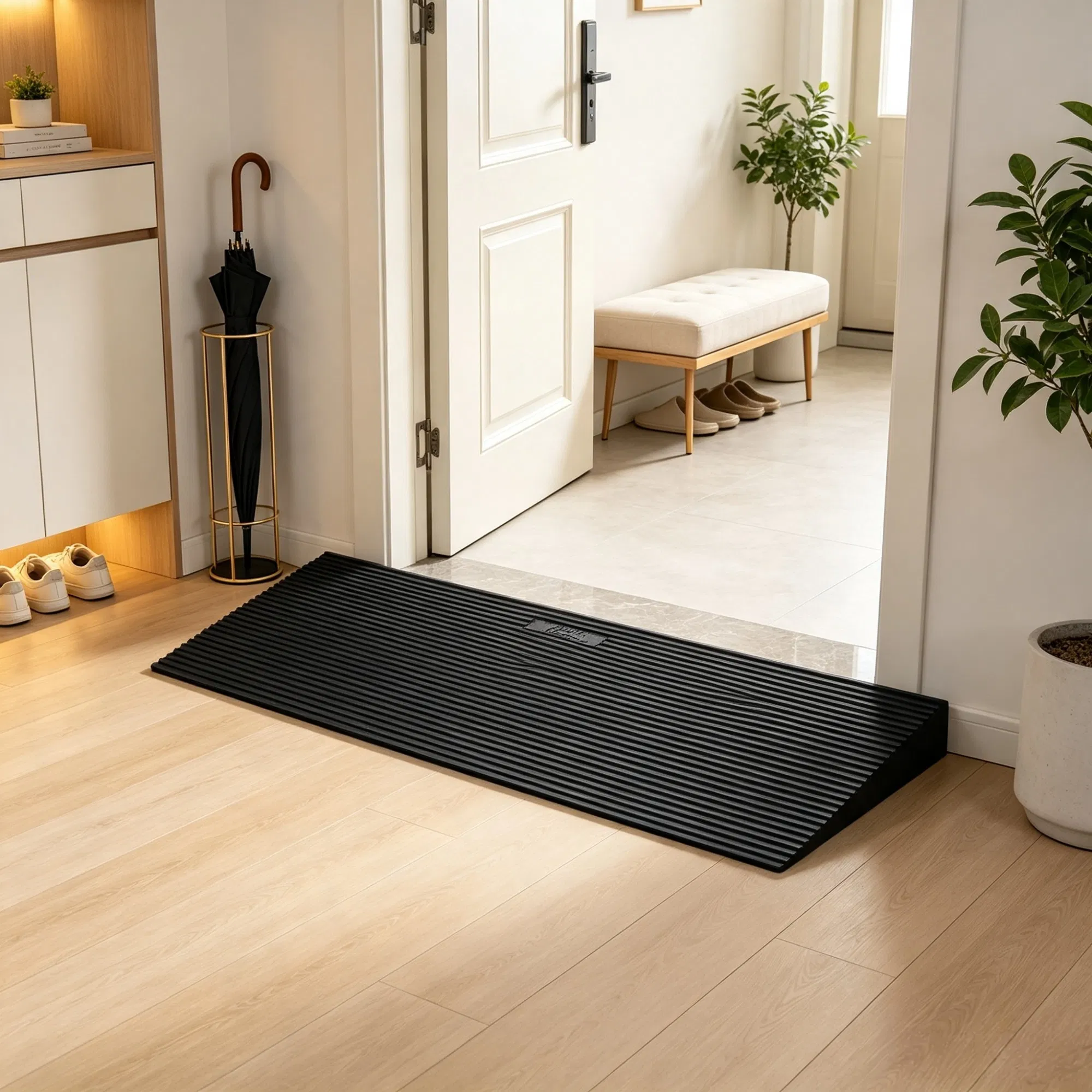 35.4" Wide Cuttable Threshold Ramp, Natural Rubber Non-Slip Surface with Double-Sided Tape, for Sweeping Robot, Wheelchair & Doorways photo 1