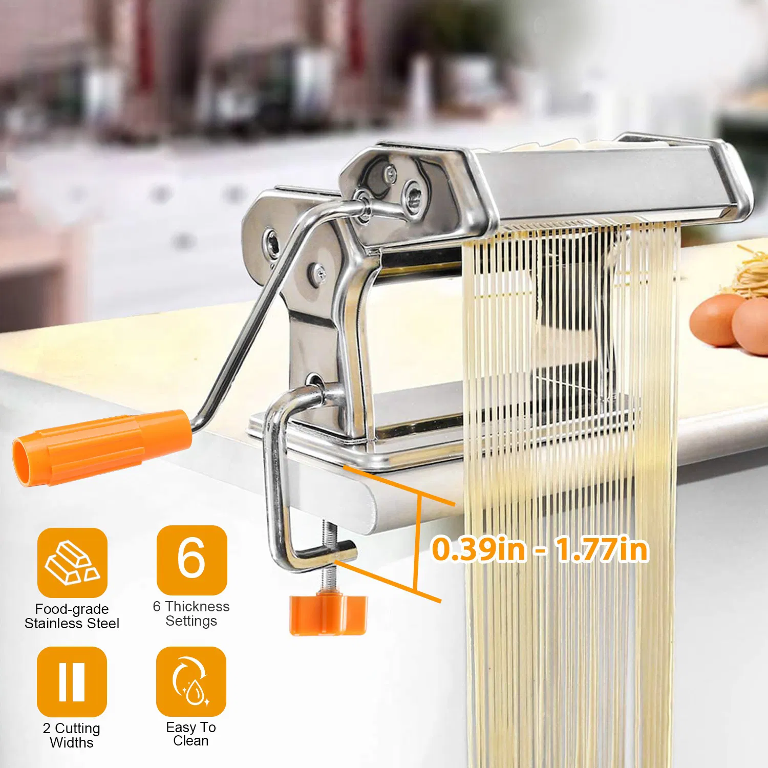 Pasta Maker Roller Machine Fettuccine Noodle Maker 9 Thickness Settings Stainless Steel photo 8
