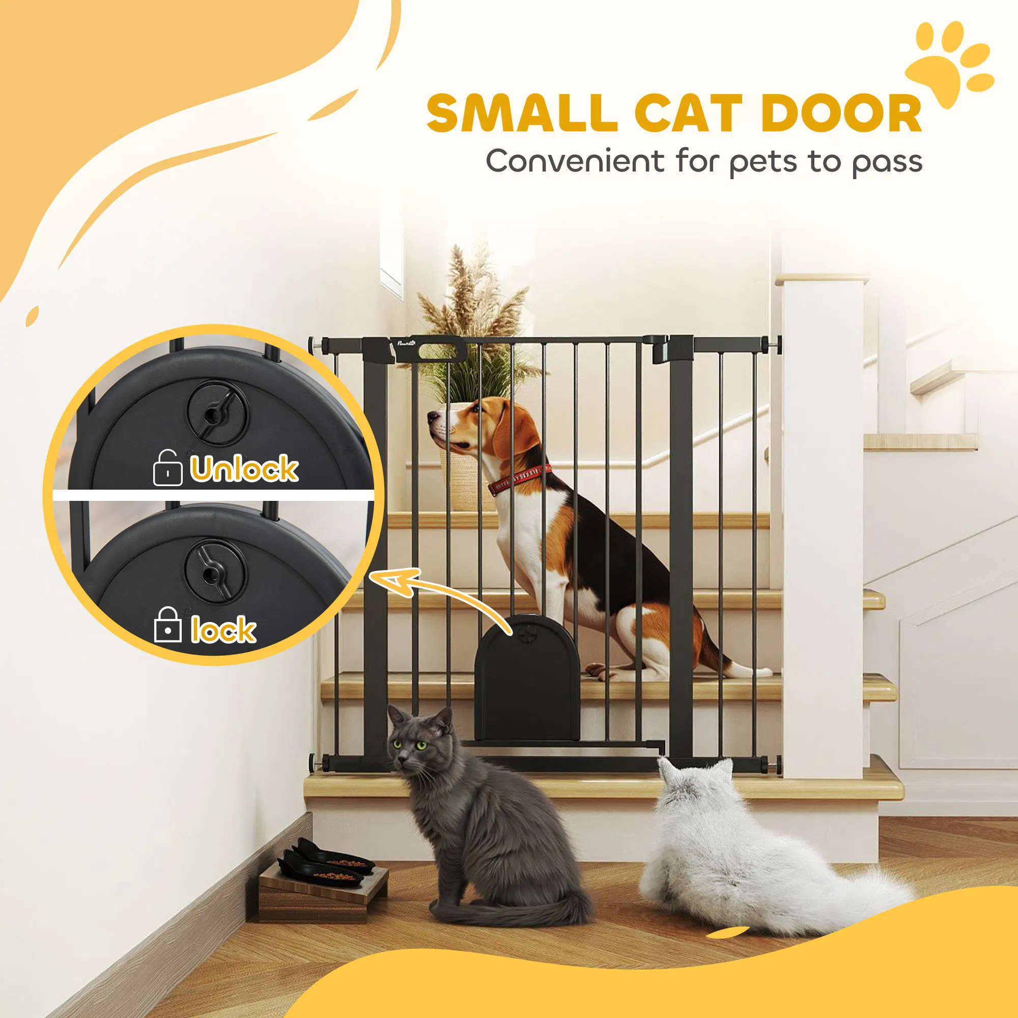 30"-41" Extra Wide Pet Gate Barrier with Small Door, 35"H Dog Gate with Safety Gate Barrier, Stair Pressure Fit, Black photo 3