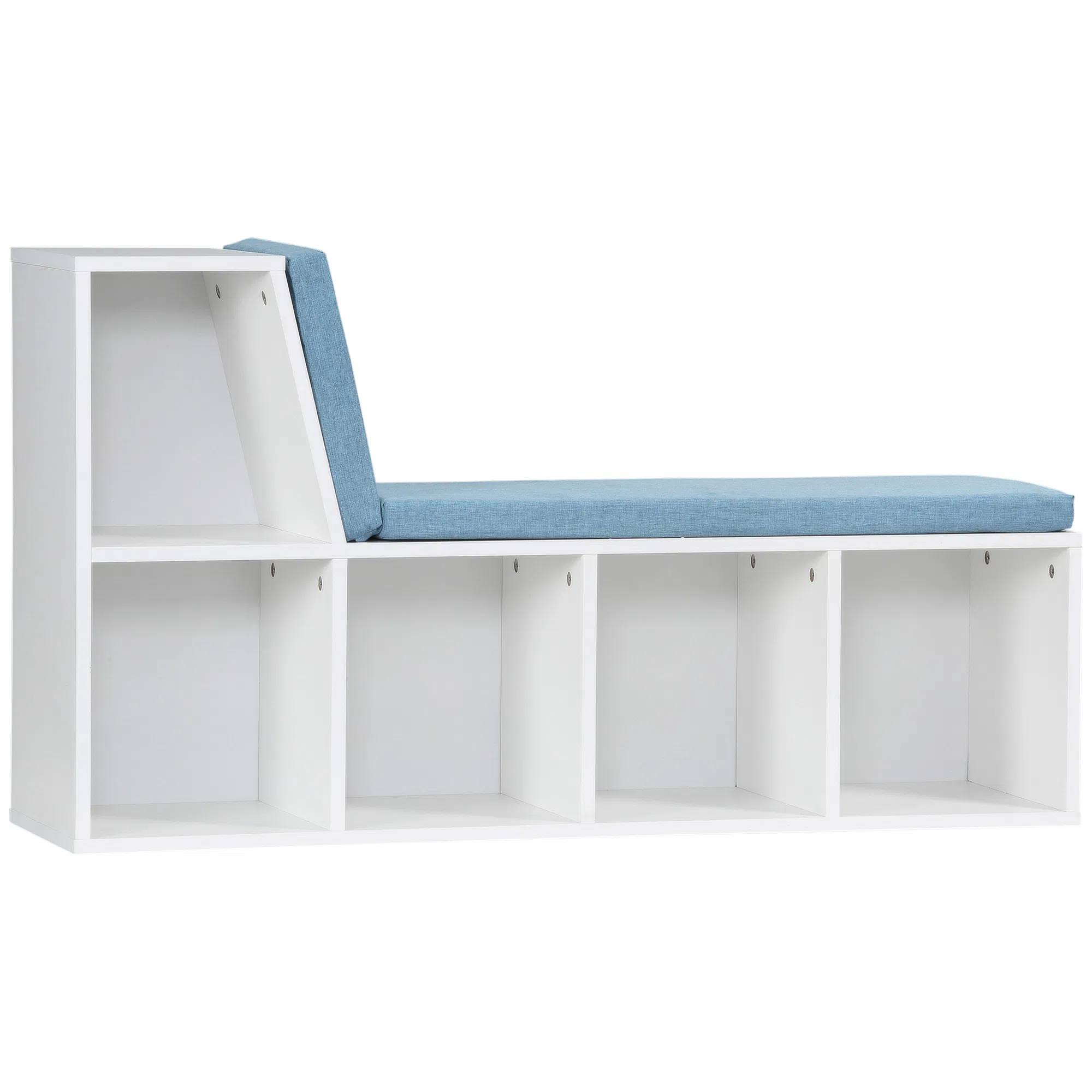 Multi-Purpose Bookshelf with 5 Cubes, 5-Cubby Bookcase with Cushioned Reading Nook and Storage Shelves, Blue photo 1