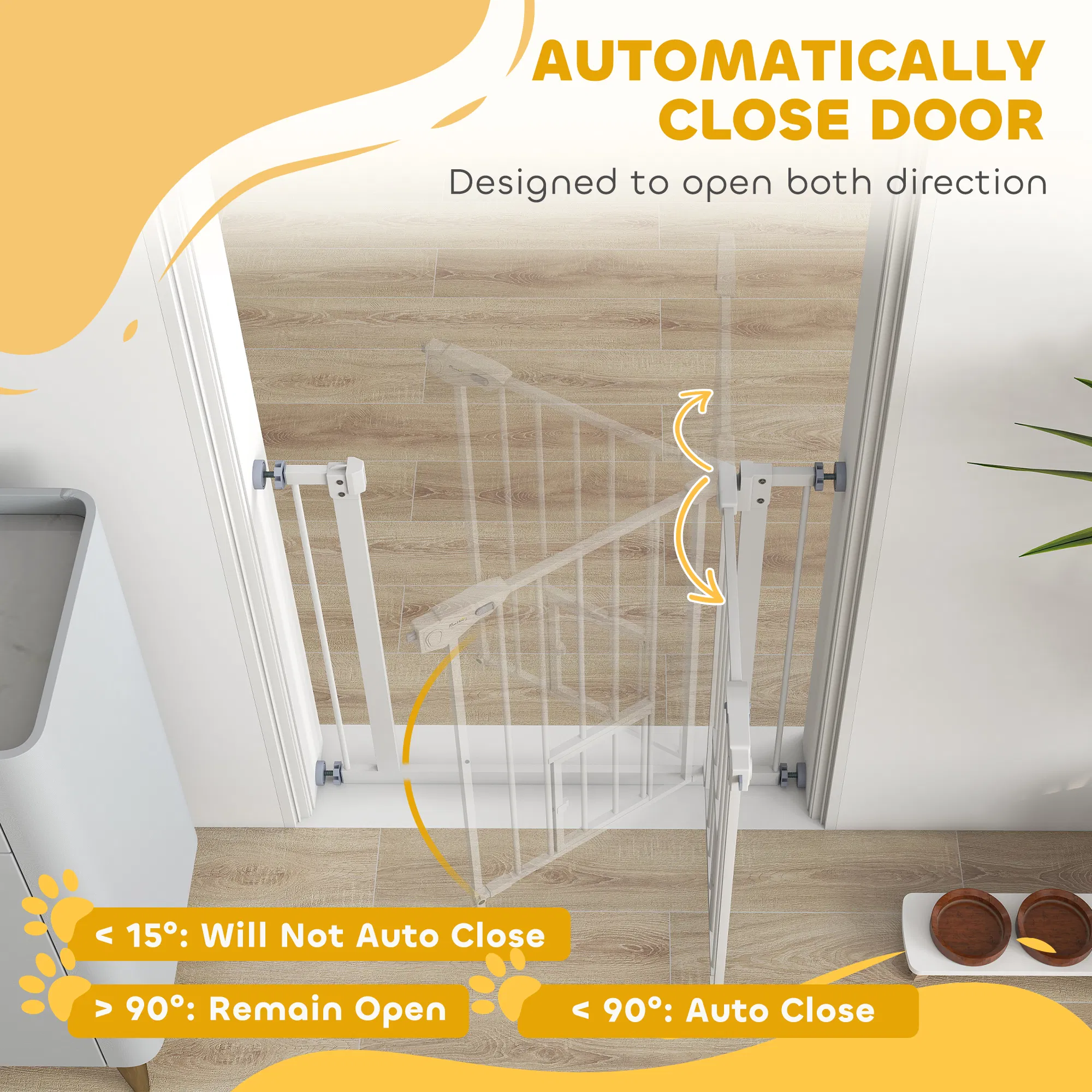 Pet Gate Extra Wide Press-Mounted with Cat Door, Auto Closing Pet Gate for Stair, Hallway, 29-32 Inch, White photo 5