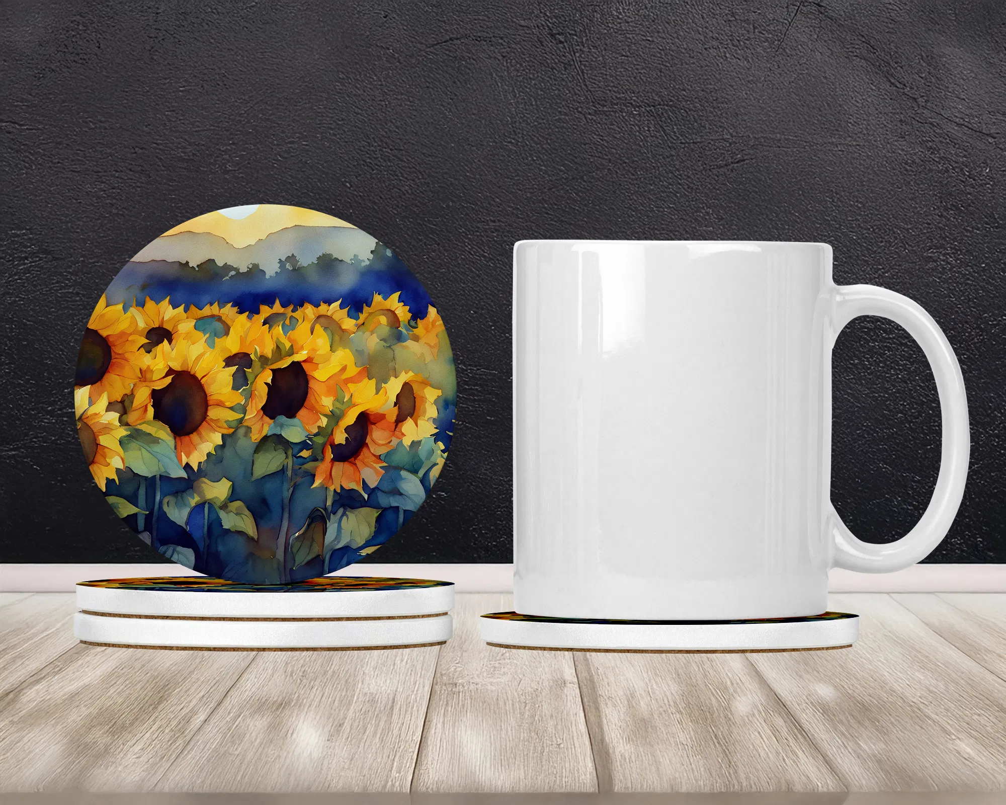 Sunflowers in Watercolor Large Sandstone Coasters Pack of 4 Absorbent Round Coasters Decor Gifts for Men or Women, 4 in, Multicolor photo 4