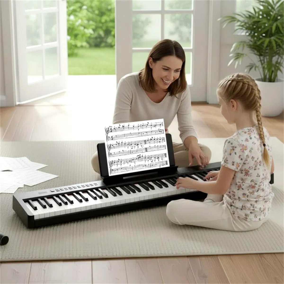 88-Key Velocity-Sensitive Digital Piano, 124.46×24.13×6.35 cm French DREAM Audio Source Keyboard with Split Function for Duet Playing, Black photo 4
