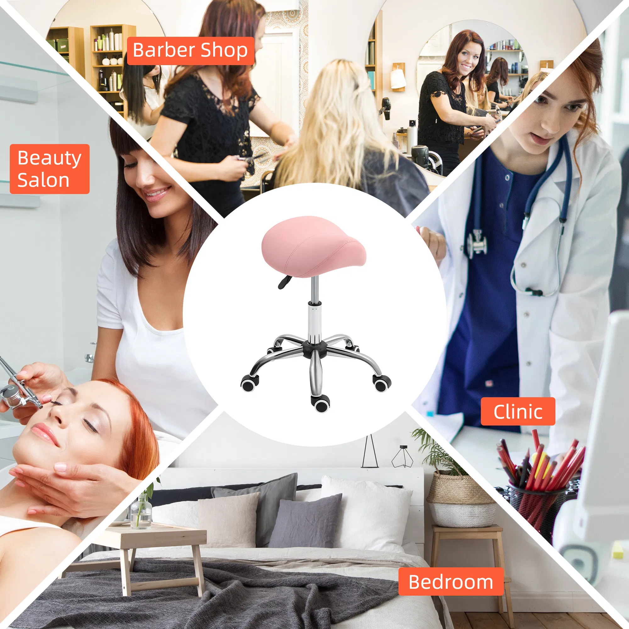 Cosmetic Stool Rotate Height Adjustable Salon Massage Spa Chair Hydraulic Rolling Faux Leather Saddle Stool, Pink photo 4