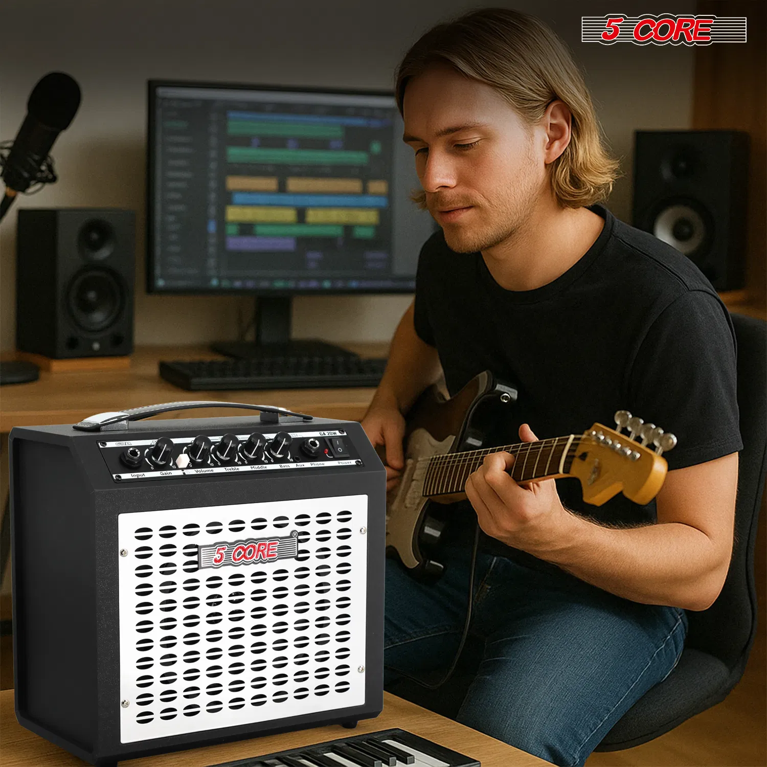 5 Core Guitar Amp Electric Portable Mini Amplifier w Built in Speaker Aux Headphone Jack photo 3