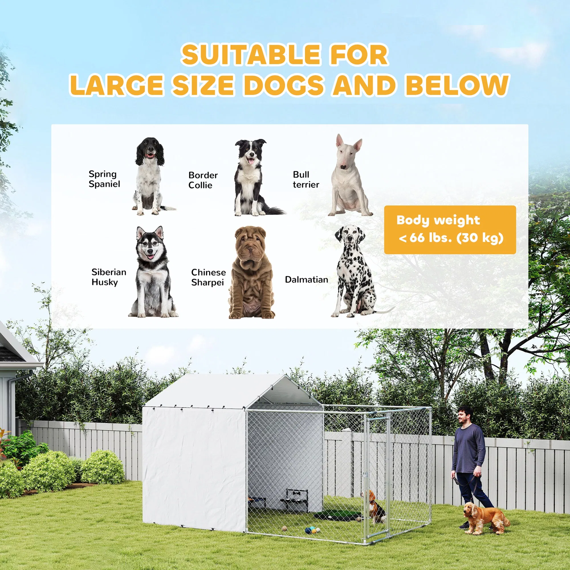 Galvanized Steel Dog Kennel Outdoor with Waterproof & UV-Resistant Cover for Large Dogs, 13.1' x 7.5' x 7.5' photo 6