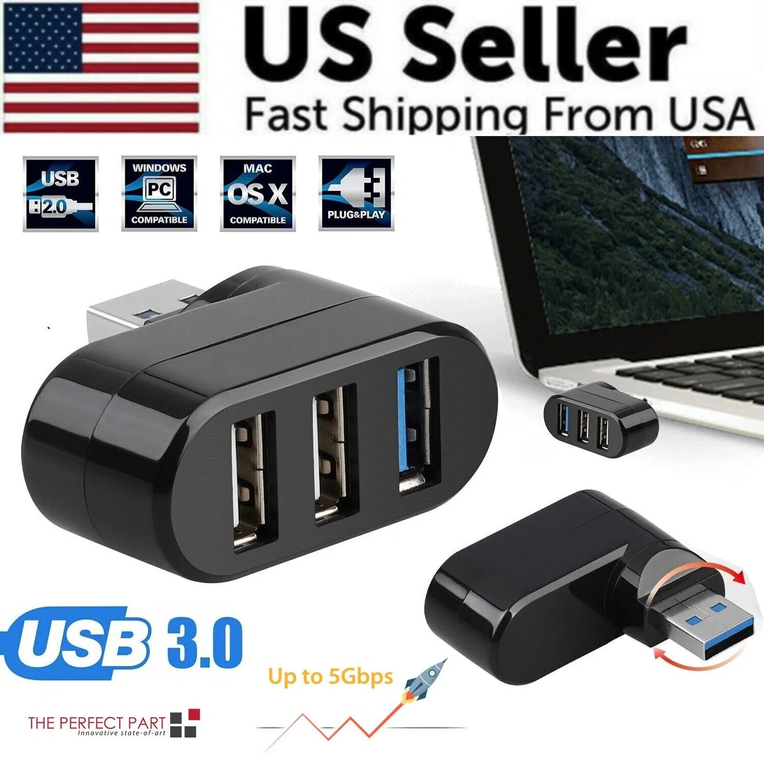 High Speed 3 Port USB 3.0 Multi HUB Splitter Expansion Desktop PC Laptop Adapter photo 1