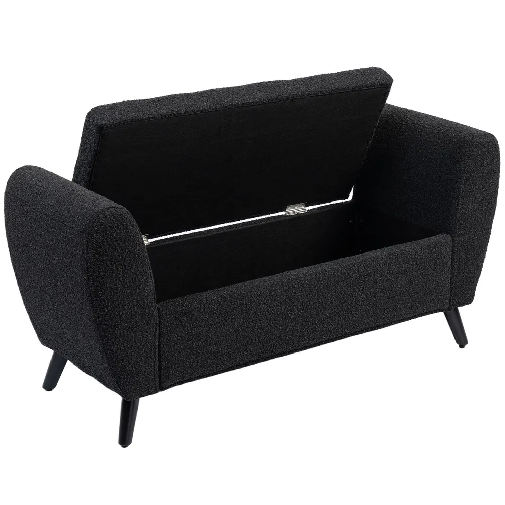 Upholstered Storage Bench with Arms, Modern Ottoman Bench for Bedroom, Entryway, and Living Room, Black photo 7