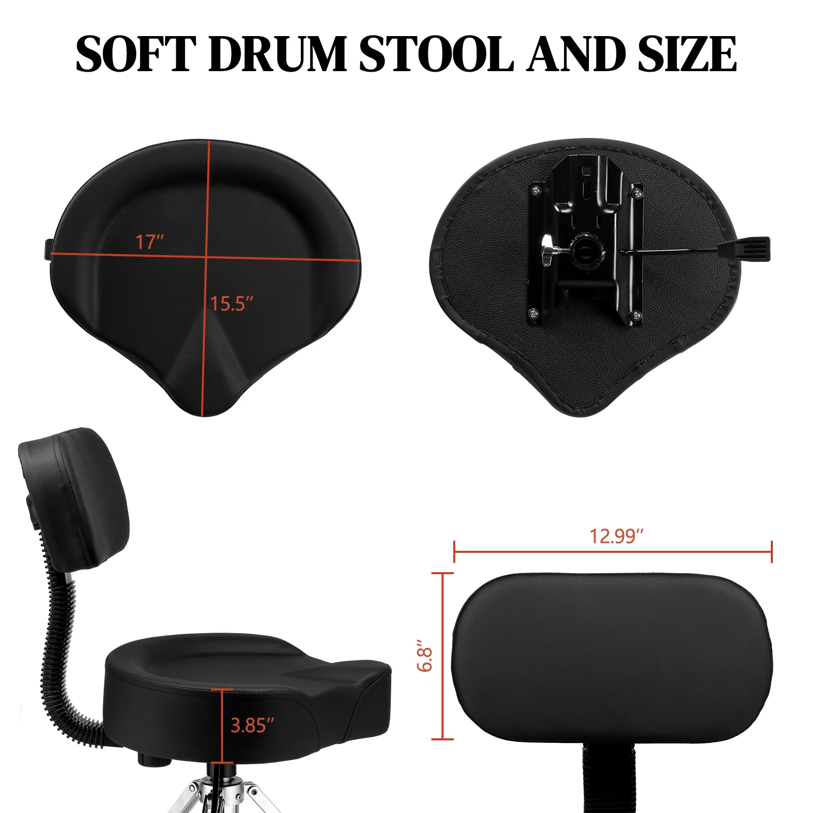 Drum Throne with Backrest, Hydraulic Drum Stool Adjustable Height, Heavy Duty Hydraulic Drum Seat Saddle Design for Drummers Black photo 7