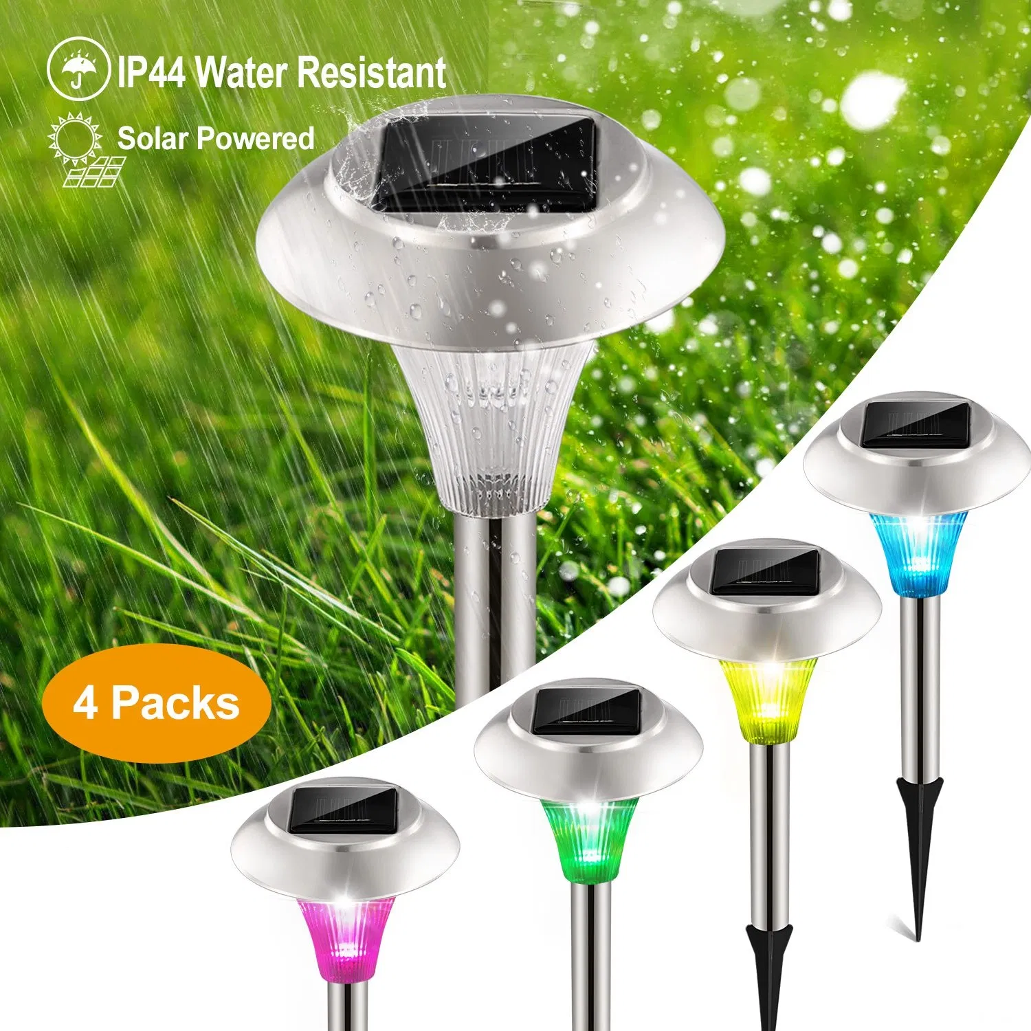 4 Packs Outdoor Solar Garden Pathway Lights, Color Changing LED Landscape Lighting, IP44 Weather-Resistant Stainless-Steel , PC Lights for Backyard Walkway photo 4
