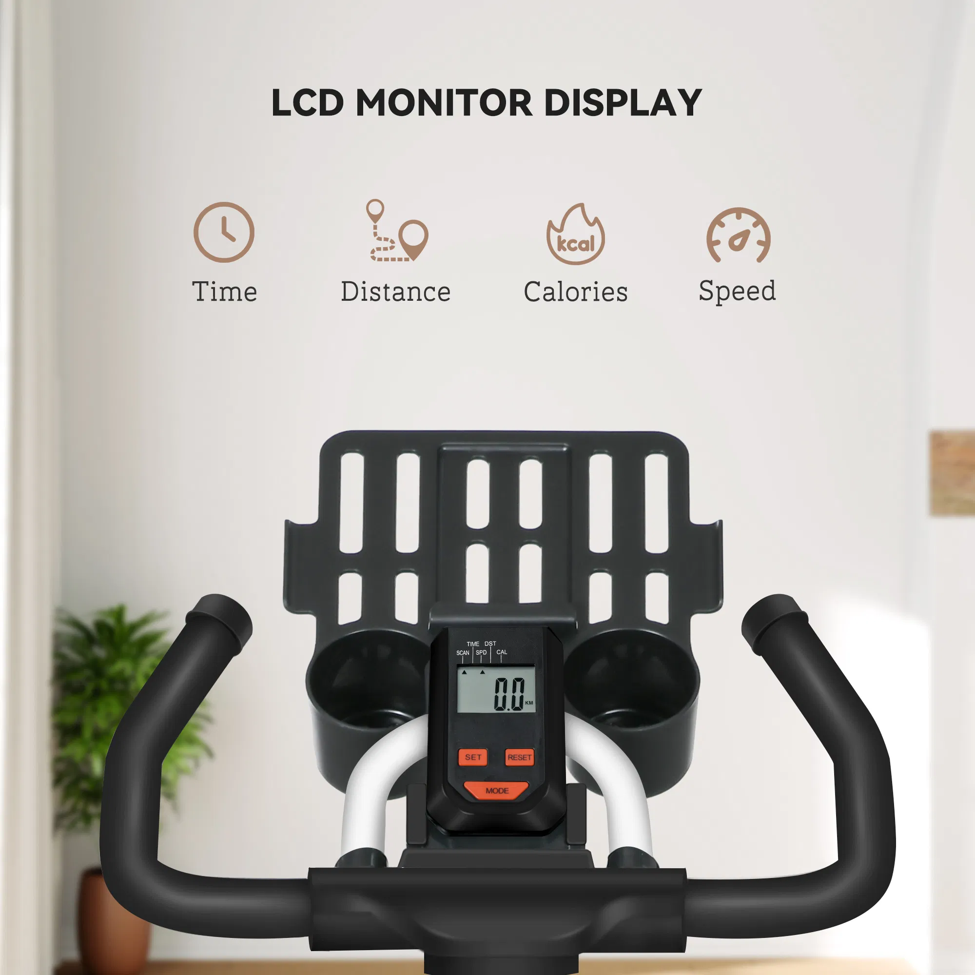 Adjustable Upright Stationary Exercise Bike w/ LCD Display, Indoor Cycling Bike for Home w/ Adjustable Resistance, White photo 4