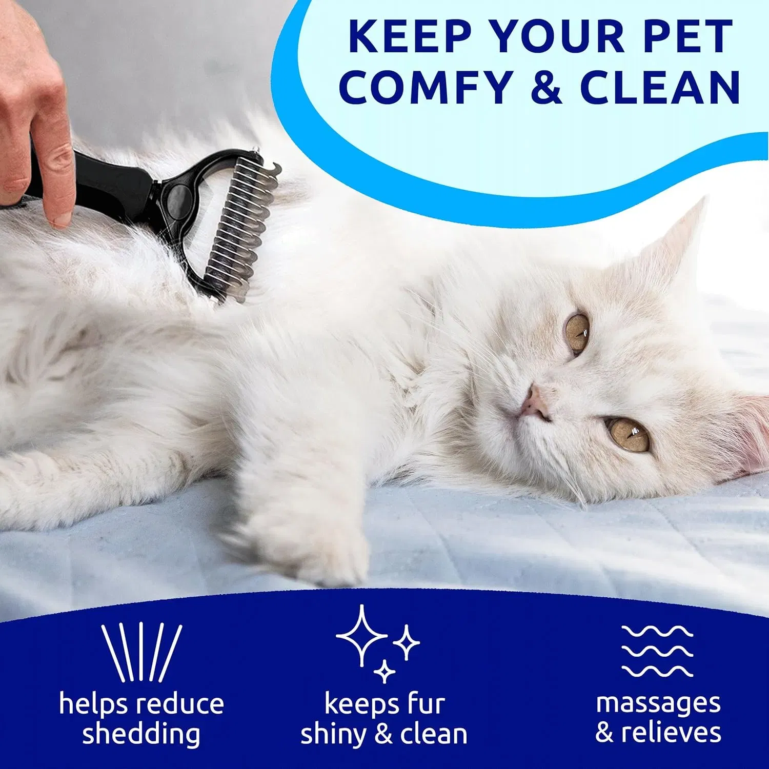 Black pet hair removal dog brush for hair removal - indoor cats use cat brush, long and short haired dogs use double-sided cat brush for hair removal and beauty tools, skin friendly photo 2