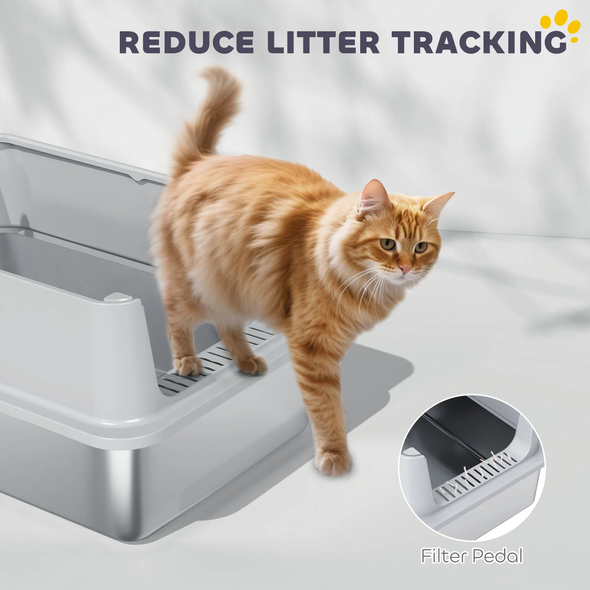 XL Stainless Steel Cat Litter Box for Big and Multiple Cats with High Wall Side, Scoop, Easy Cleaning & Odor Free photo 4