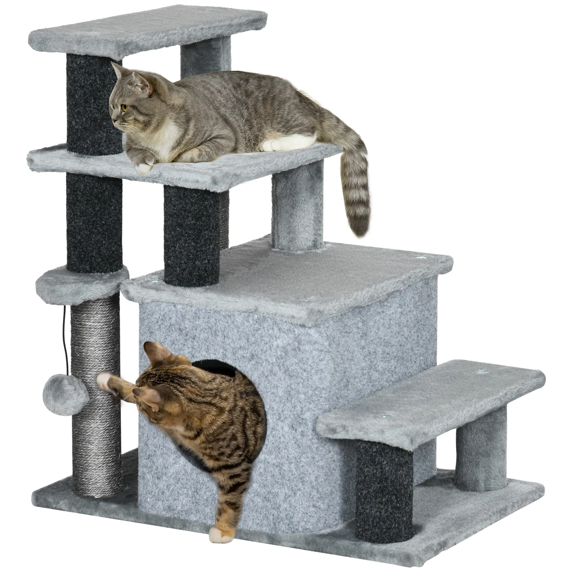 Cat Stairs Pet Steps for Couch Bed with Scratching Posts Condo Ball Toy, 23.6" x 15.7" x 26", Grey photo 1