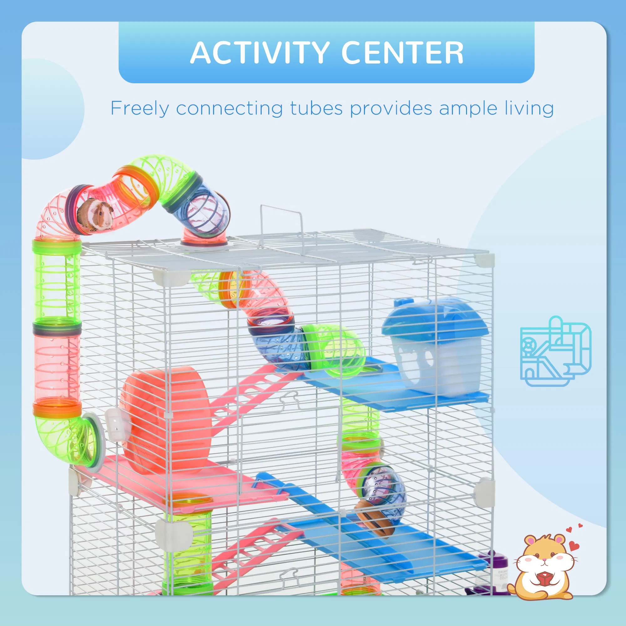 5 Tiers Hamster Cage Portable with Exercise Wheels Play Tube Water Bottle Dishes House Ladder for Gerbils, Green photo 5