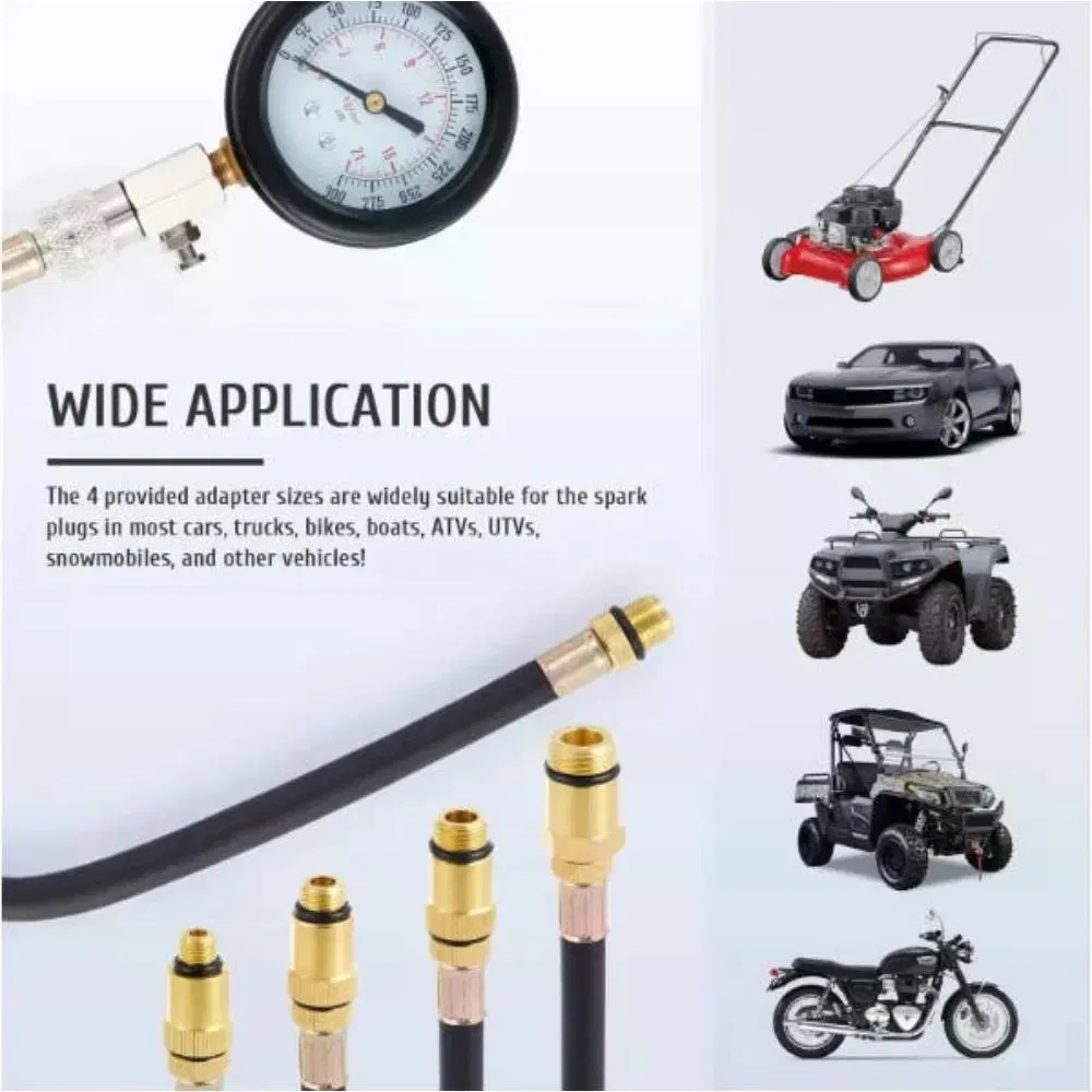 Engine Cylinder Compression Tester, 0-300PSI/0-20BAR Dual Scale with 4 Adapters & 3" Gauge, for Gasoline Engine Diagnostic photo 4