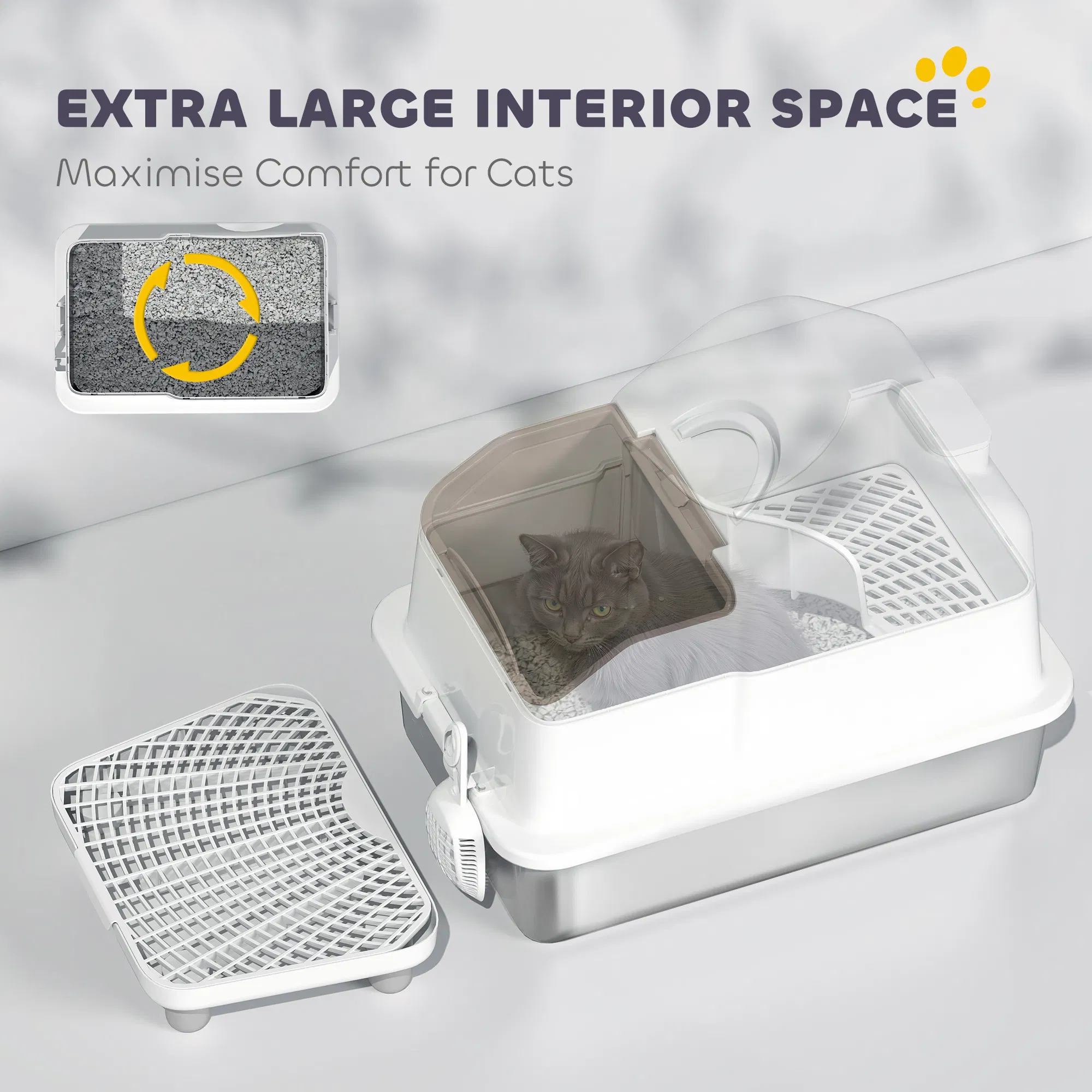 Extra Large Stainless Steel Cat Litter Box w/ High Sided, Removable Lid, Mats, Scoop, Odor Free, Non-Sticky, Leakproof photo 4
