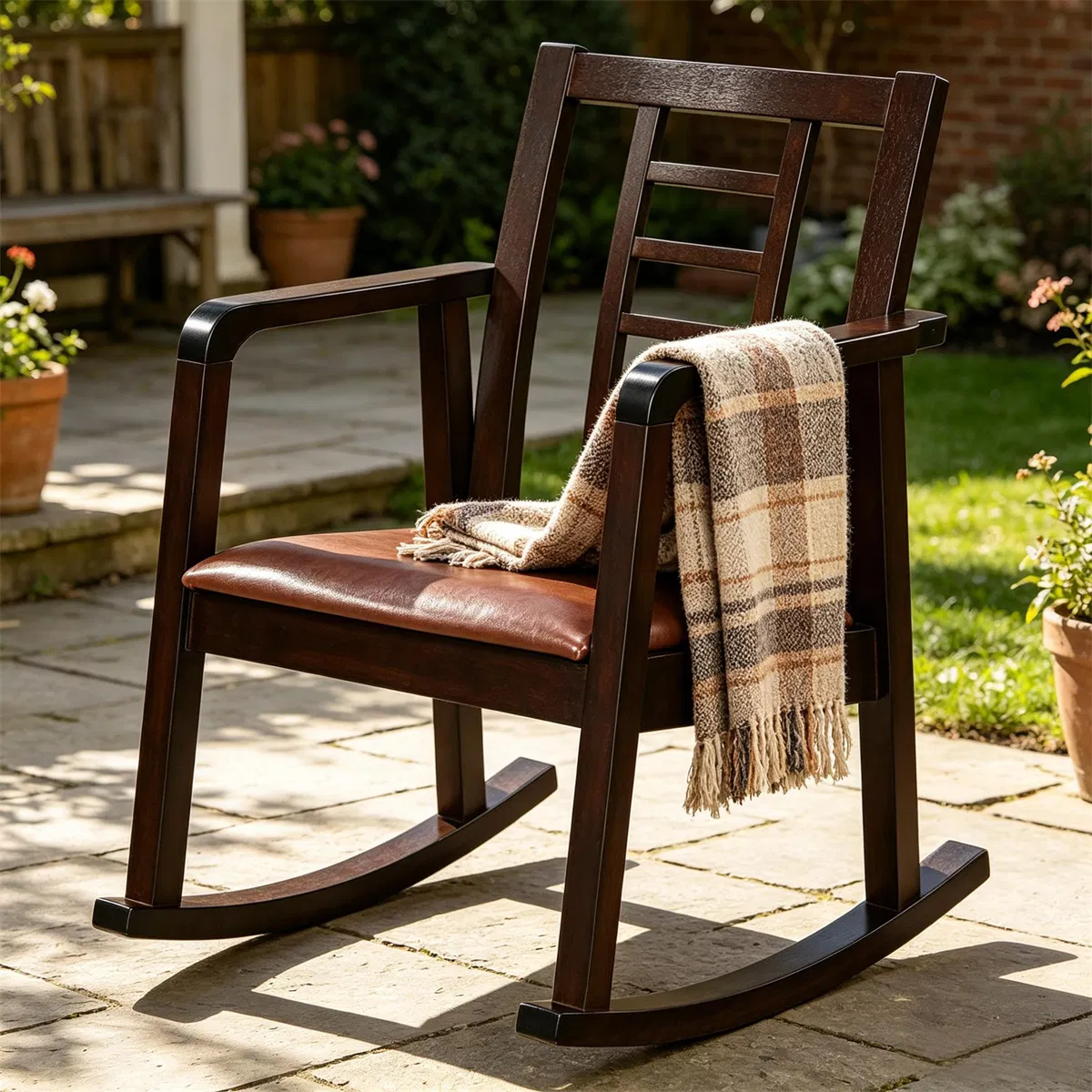 Heavy-Duty Solid Wood Rocking Chair, Ergonomic Accent Armchair with Breathable Ladder Back for Indoor Relaxation-Brown photo 4