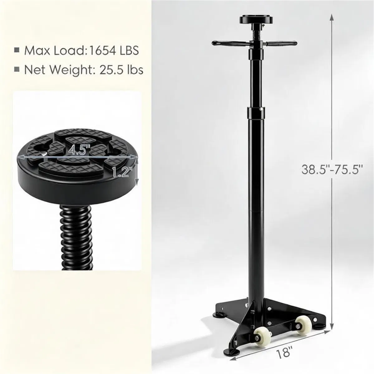 Adjustable Underhoist Support Jack Stand, 1654 LBS Max Load Triangular Base Hoist Support Stand with Rolling Wheels Anti-Slip Rubber Platform for Professional & Home Workshop Car Maintenance - Black photo 8