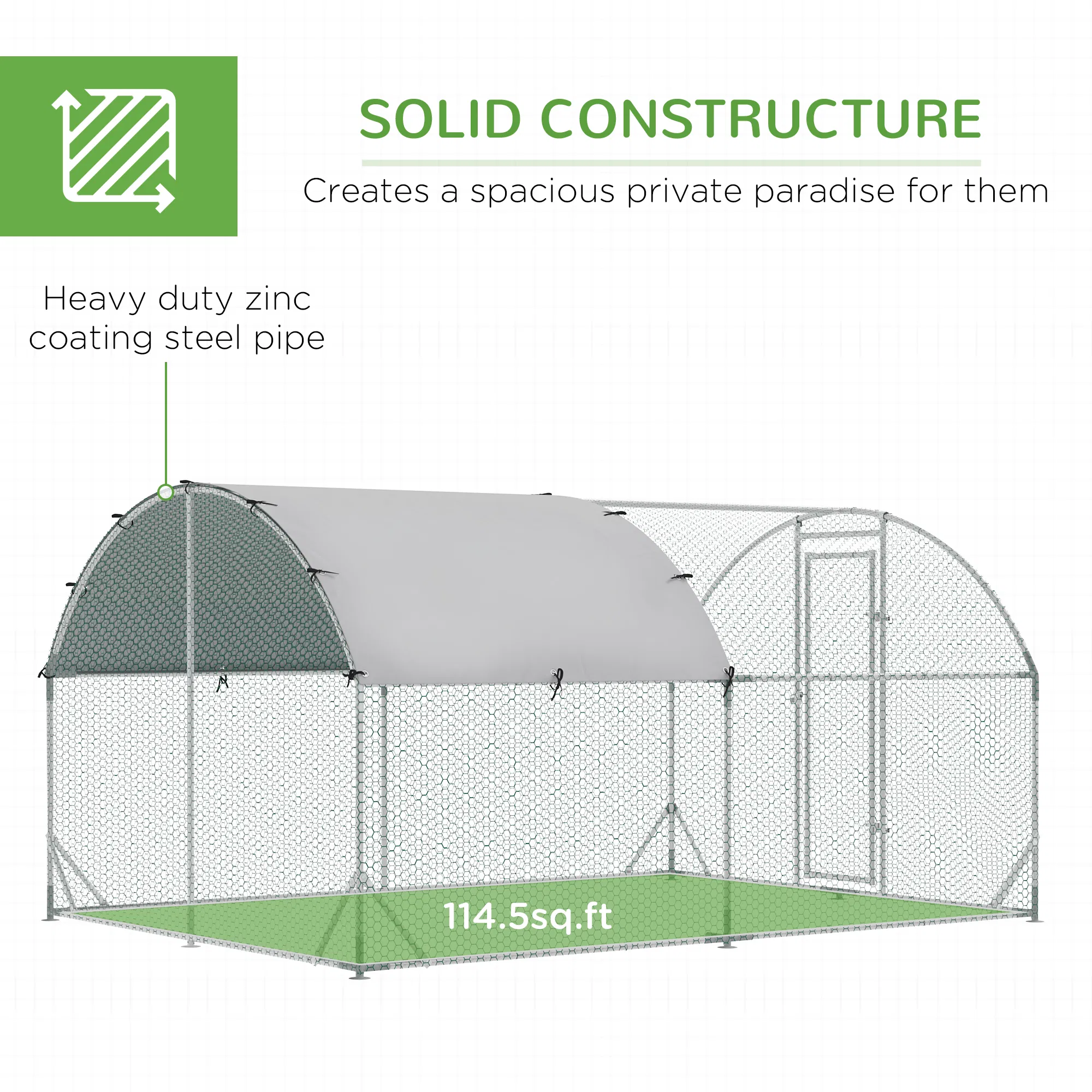 Galvanized Large Metal Chicken Coop Cage Walk-in Enclosure Poultry Hen Run House Playpen Rabbit Hutch with Cover for Outdoor Backyard 9.2' x 12.5' x 6.5' Silver photo 2