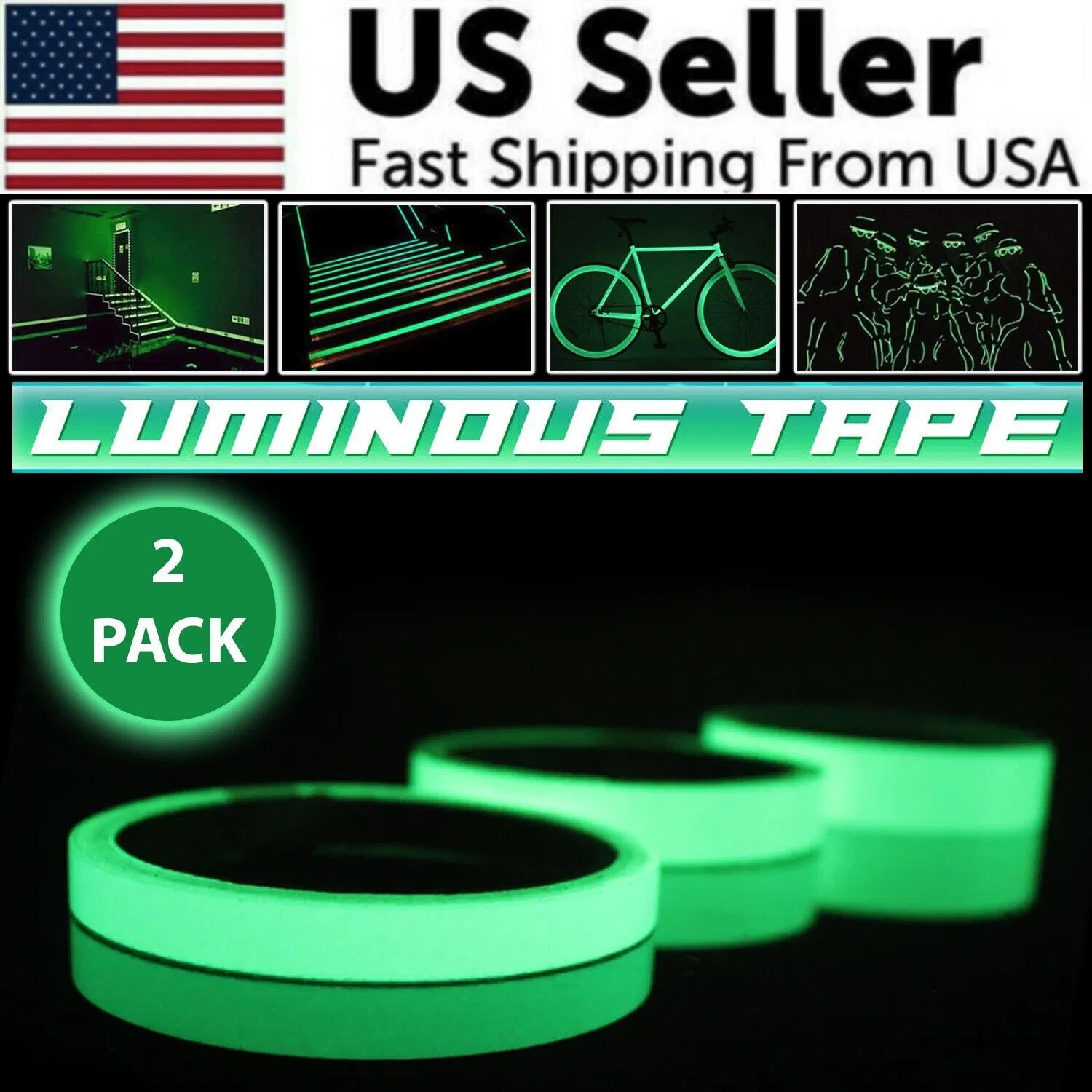 2PC Luminous Tape Self Adhesive Glow In The Dark Wall Sticker Fluorescent Light photo 1