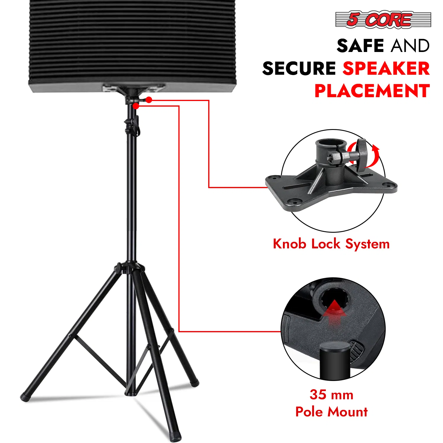 5 Core Speaker Stand Tripod Floor Heavy Duty Adjustable Up to 72 Inch DJ Studio Monitor Stands Pole Mount photo 7