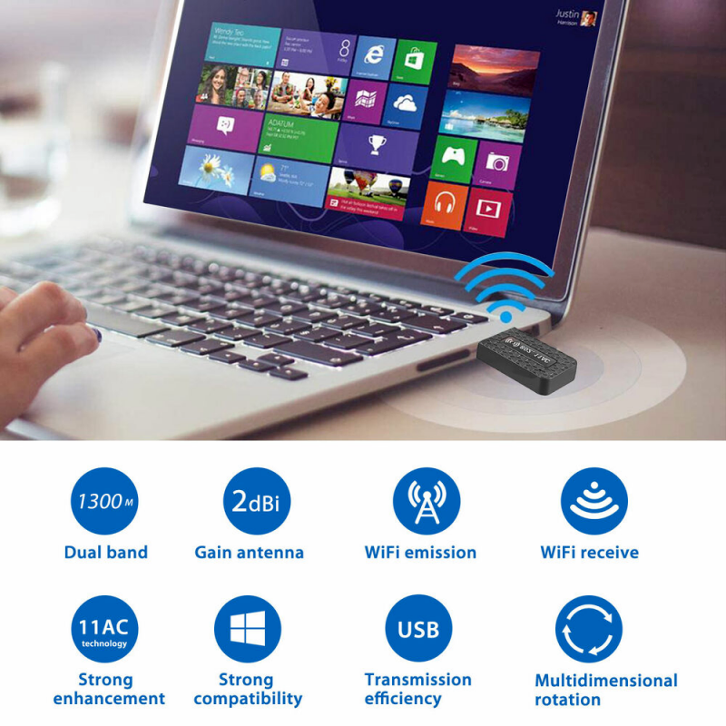 1300Mbps USB3.0 Wireless WiFi Adapter Dongle Dual Band 5G/2.4G Desktop Laptop PC photo 5