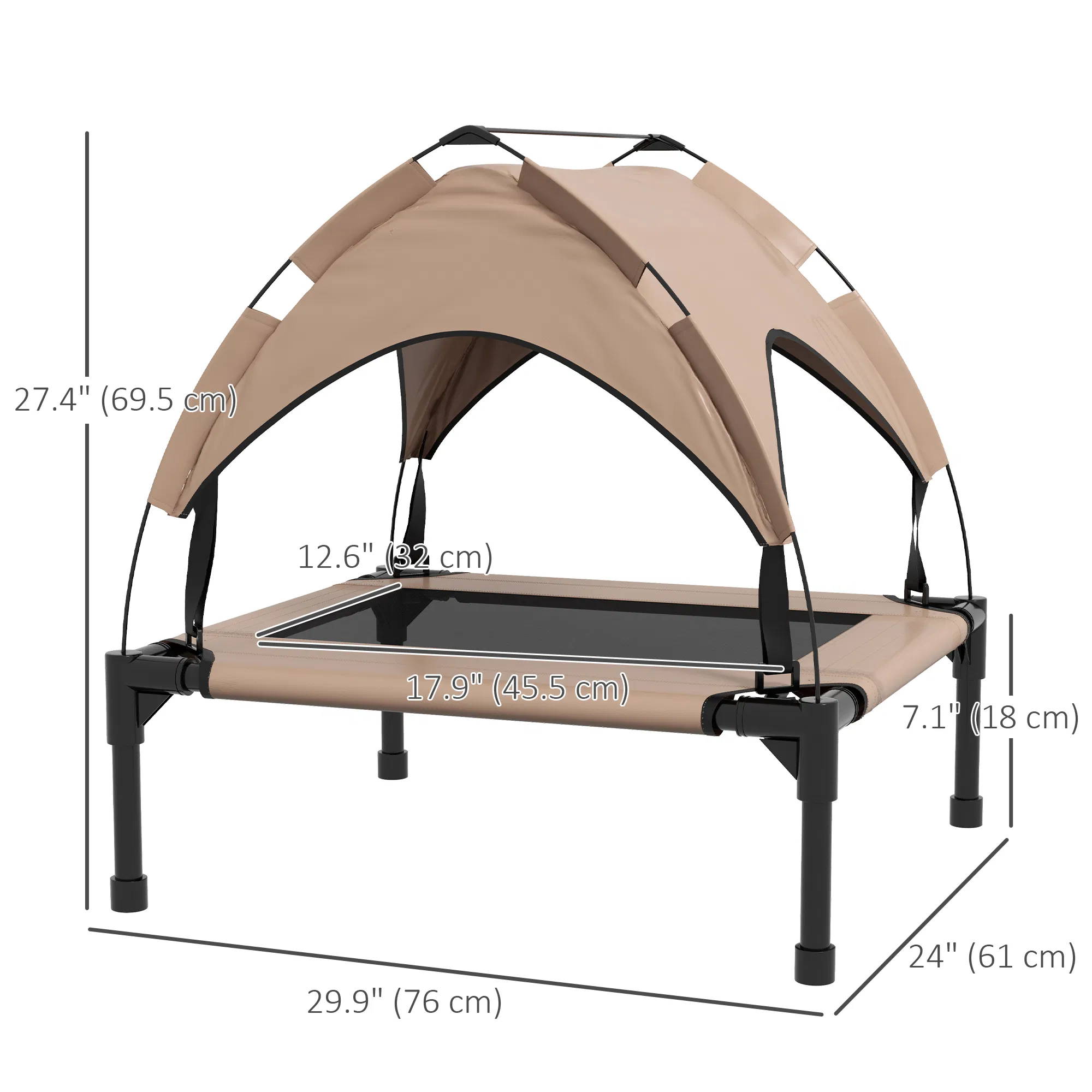 Raised Dog Bed Cooling Dog Cot w/ Canopy Washable Breathable Mesh, for Small and Medium Dogs, Coffee photo 5