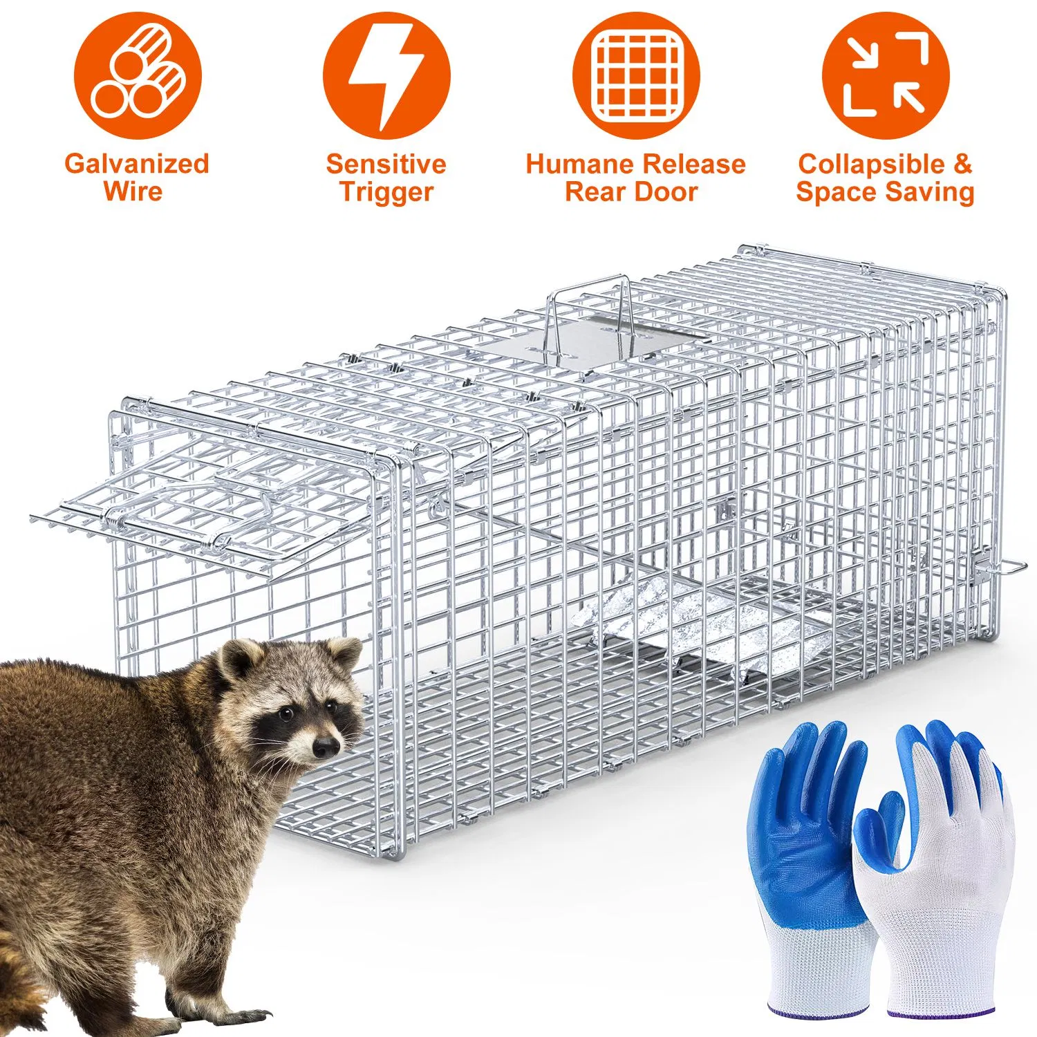 Heavy-Duty Live Animal Trap - 37x14x15 Inch Galvanized Mesh, Sensitive Pedal Trigger & Rear Release Door, Guarded Handle, Foldable Design for Raccoons, Armadillos, Small Dogs Under 55 lbs photo 1