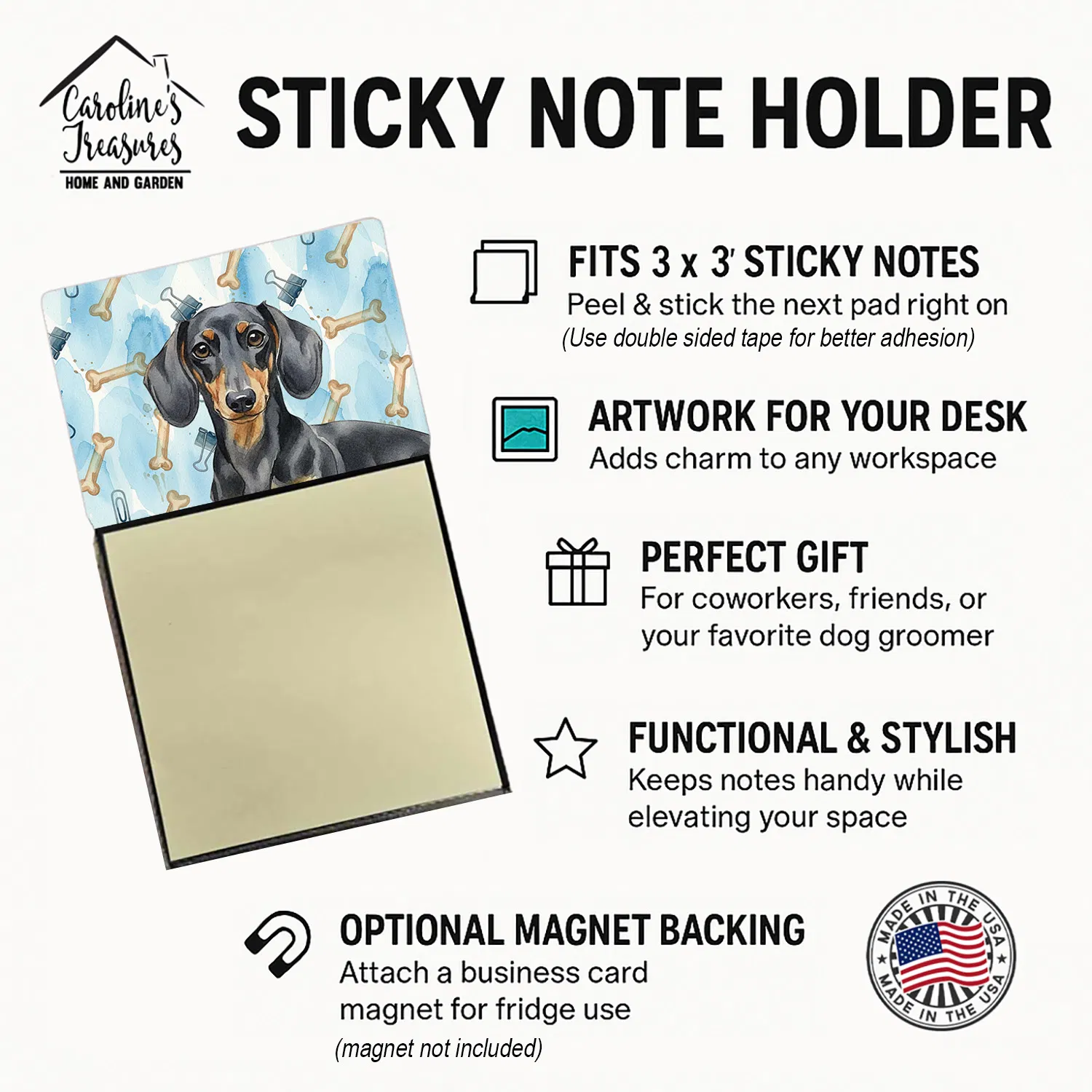 Black and Tan Dachshund Coworker Watercolor Sticky Note Holder Refillable Dispenser Desk Accessory 3x3 Pad Gift photo 4