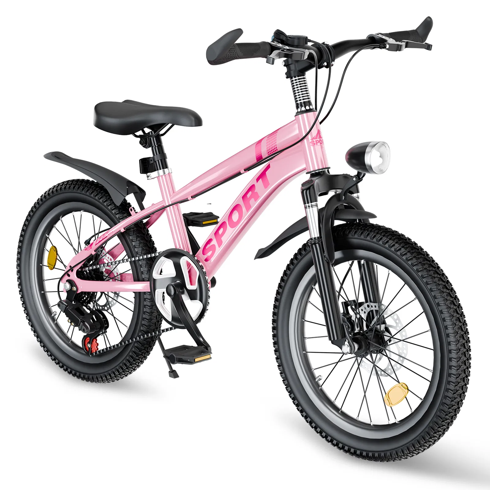 24 Inch Kids Mountain Bike for Boys & Girls Ages 7-12 – 7-Speed Gears, Dual Disc Brakes, Shock Absorber Front Fork, LED Light – Silver & Pink -Does not support self pick up photo 1