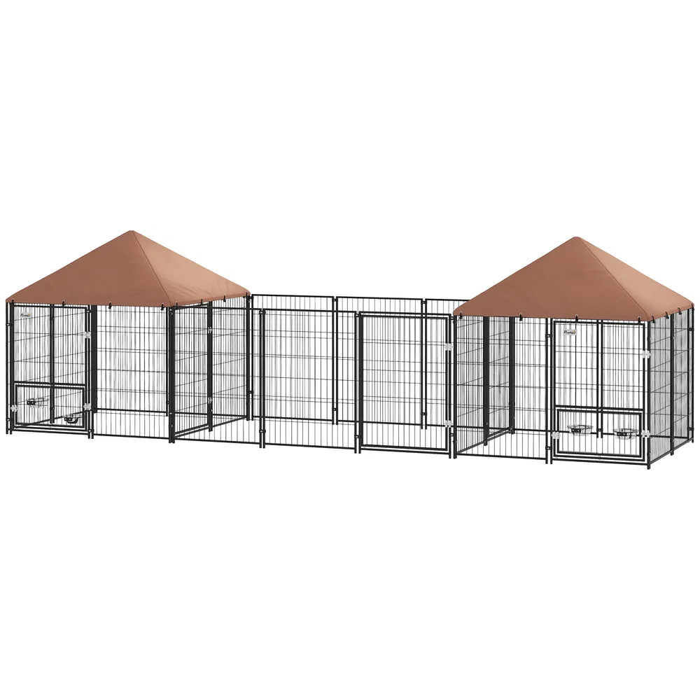 Outdoor Dog Kennel with 2 Rooms, Rotating & Adjustable Height Bowls, Waterproof UV-Resistant Cover, 16.2' x 4.7' x 5.1' photo 7