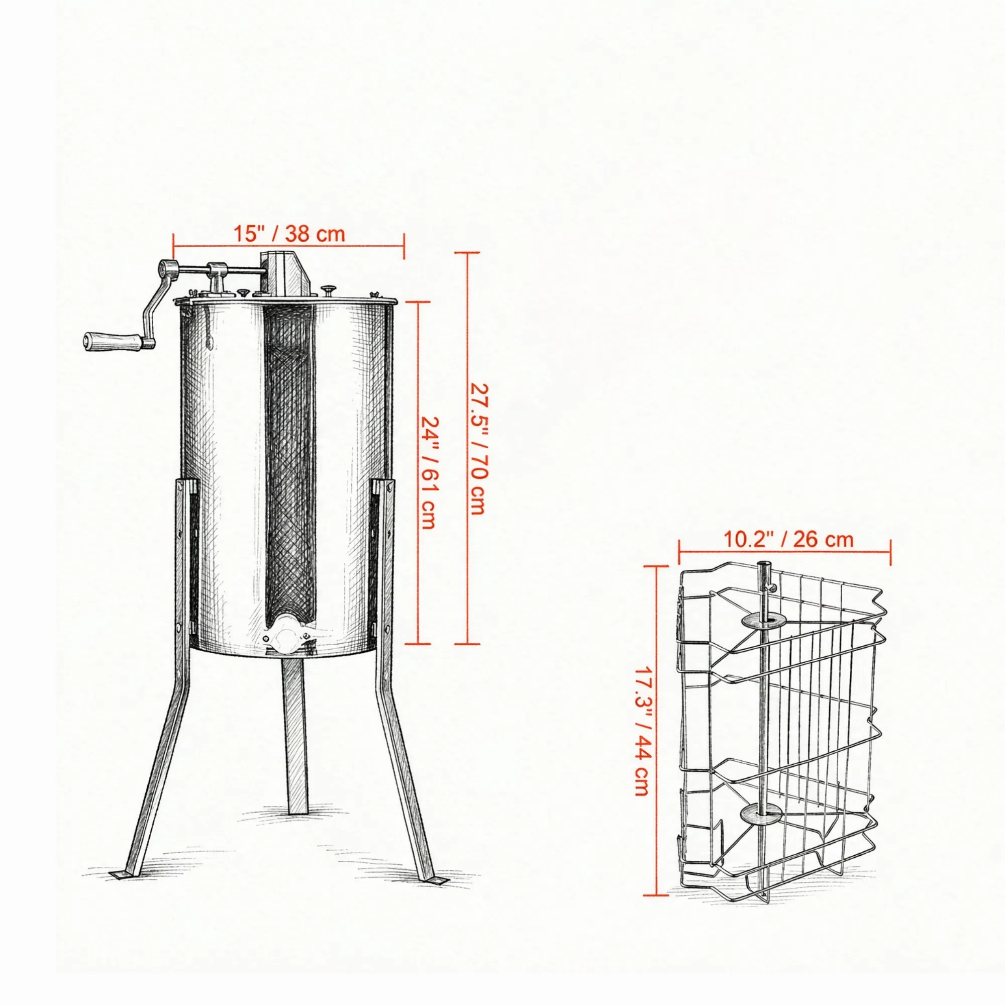 3-Frame Manual Honey Extractor, Stainless Steel Beekeeping Honey Spinner with Adjustable Stand & Lid photo 2
