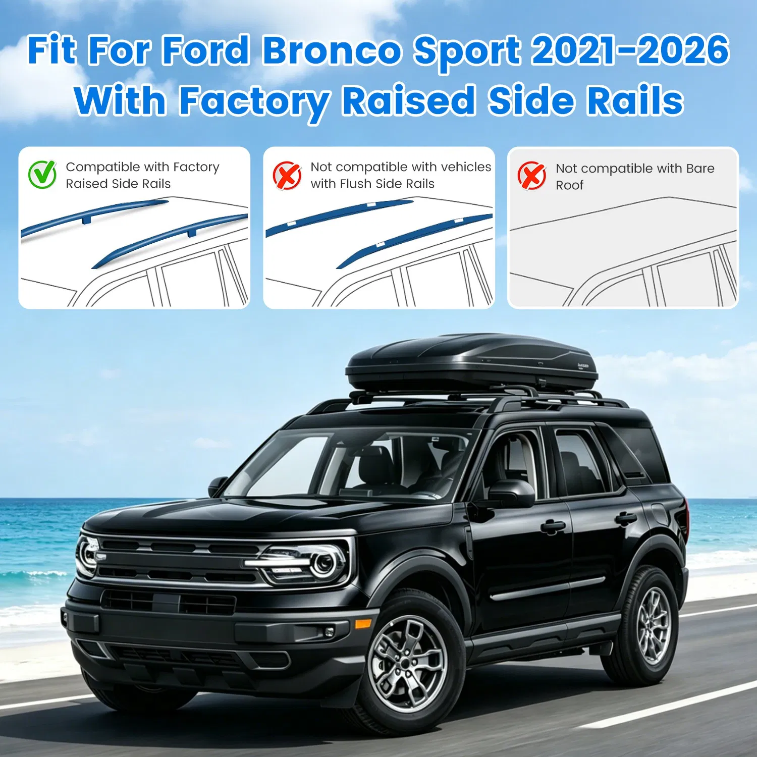 Roof Rack Cross Bars Fit for Ford Bronco Sport 2021-2026 On-Road Off-Road Aluminum Lockable Car Roof Crossbar Set for Factory Raised Side Rails 396LBS Capacity for Luggage Kayak Bike photo 4
