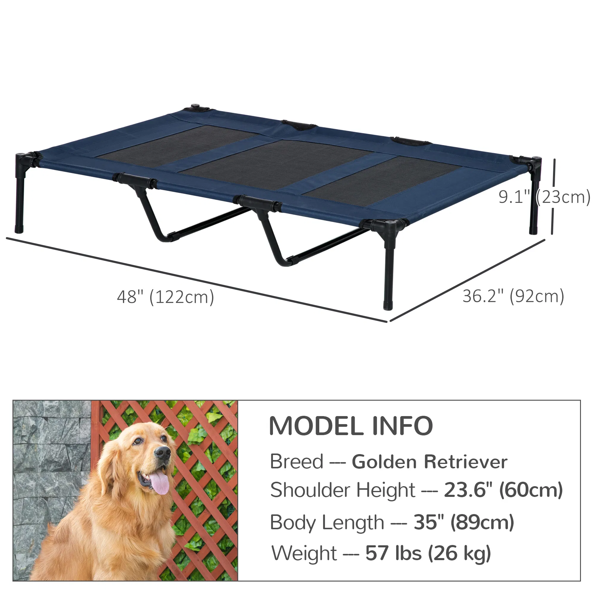 48" X 36" X 9" Elevated Pet Bed with Carrying Bag, Dark Blue photo 2