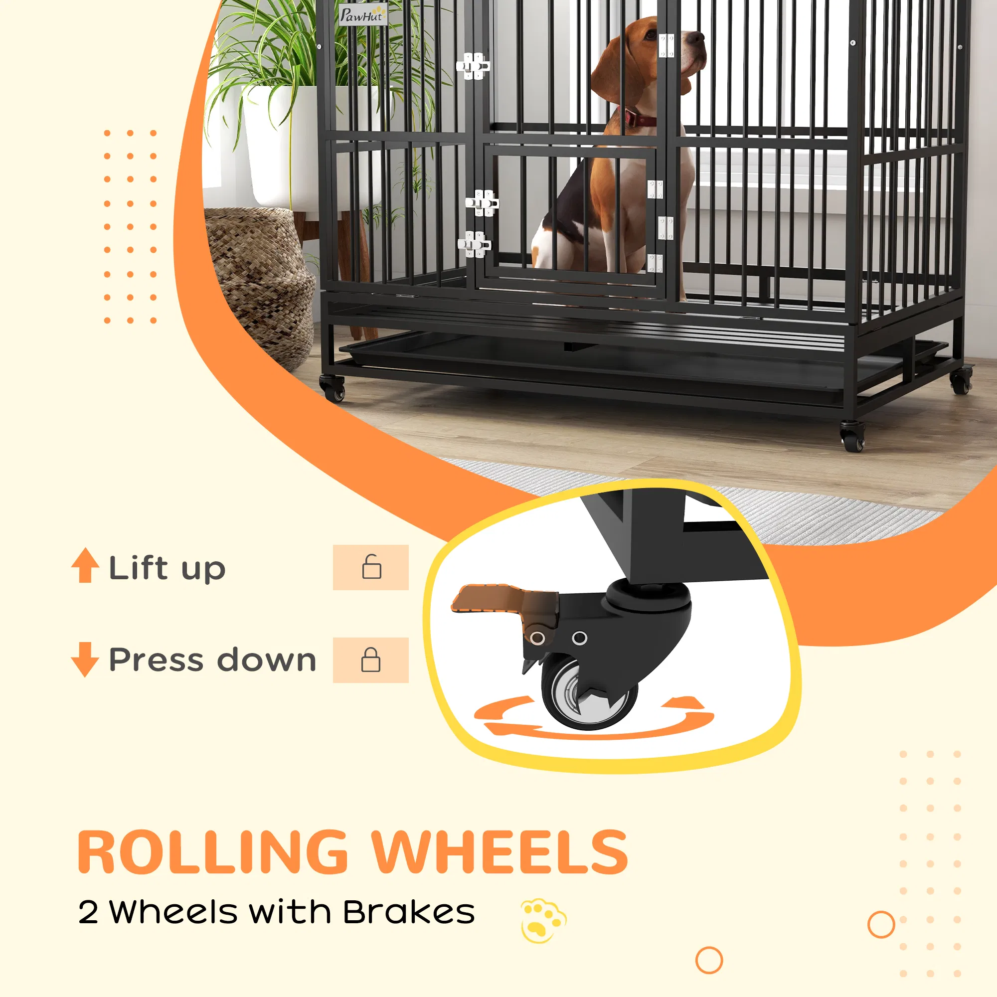 49" Heavy Duty Dog Crate with Removable Tray, Doors, Openable Roof, for Large and Extra Large Dogs, Black photo 2