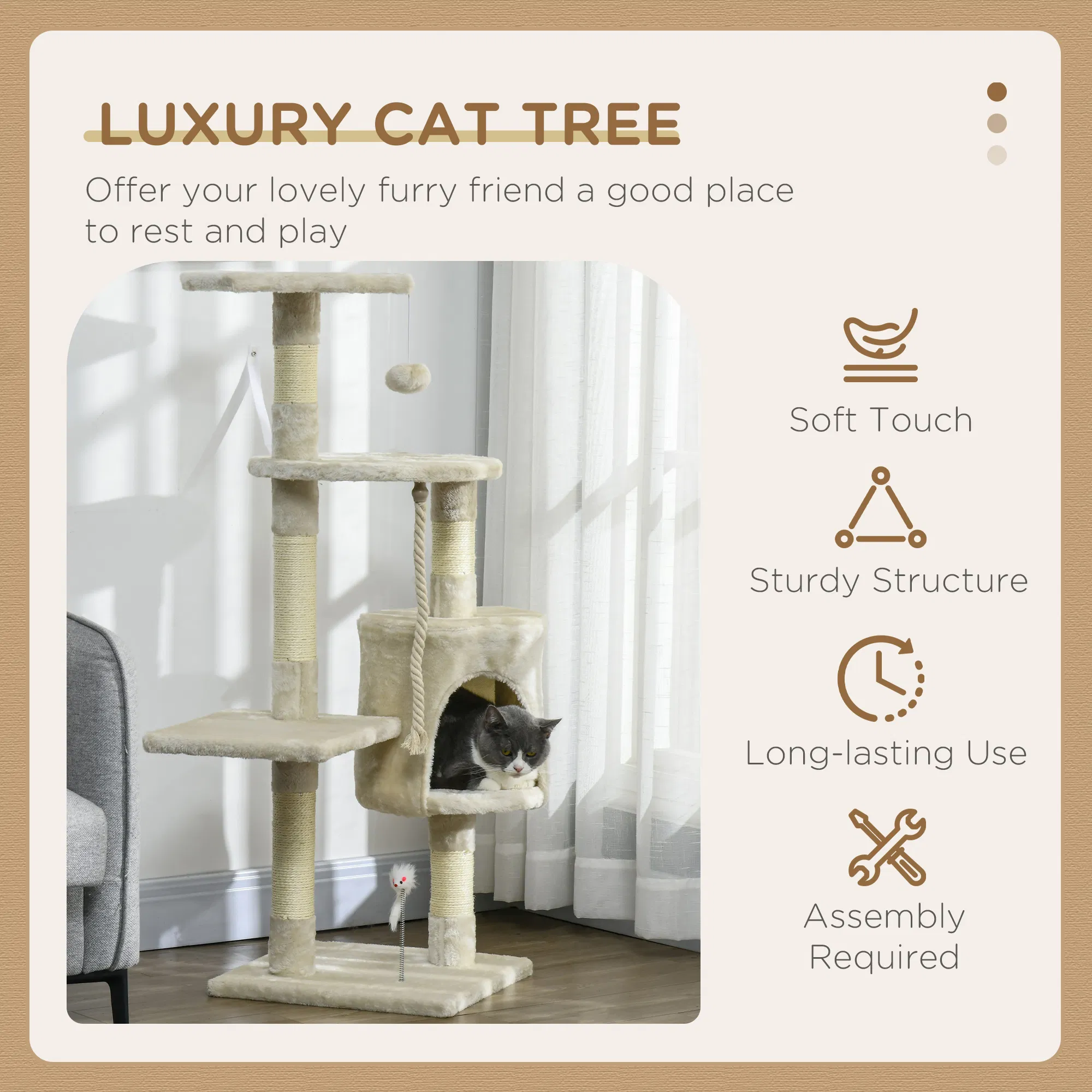 46" Scratching Cat Tree Multi Level Activity Center Kitty Condo Furniture Post Beige photo 4