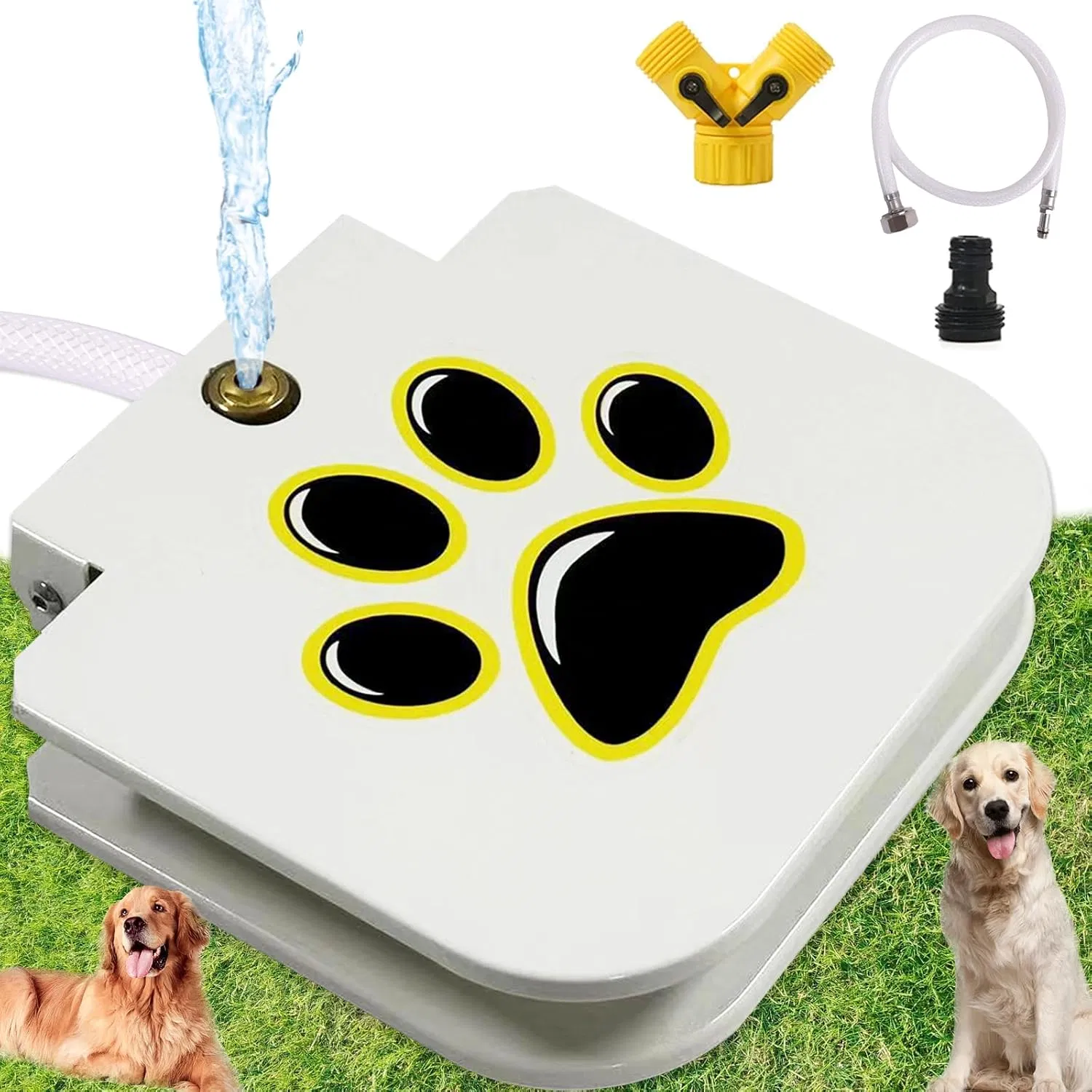 Step Activated Dog Water Dispenser, Outdoor Pet Drinking Fountain with 2-Way Water Splitter, Iron Build for Backyard Garden Use photo 6