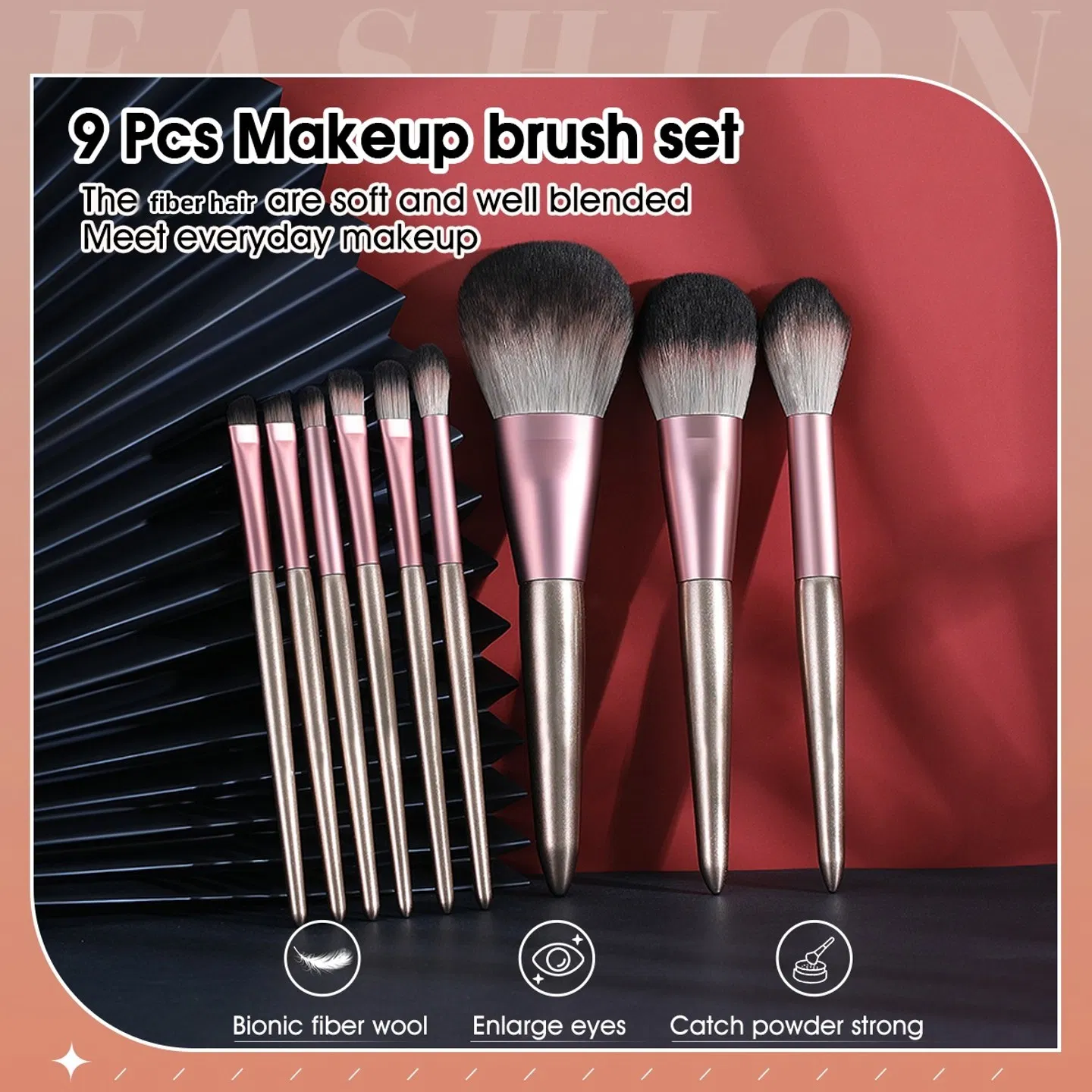 9-piece small pudding makeup brush set, all-in-one face and eye function brush, soft bristles that evenly apply makeup, paired with a printed roll-up case photo 8