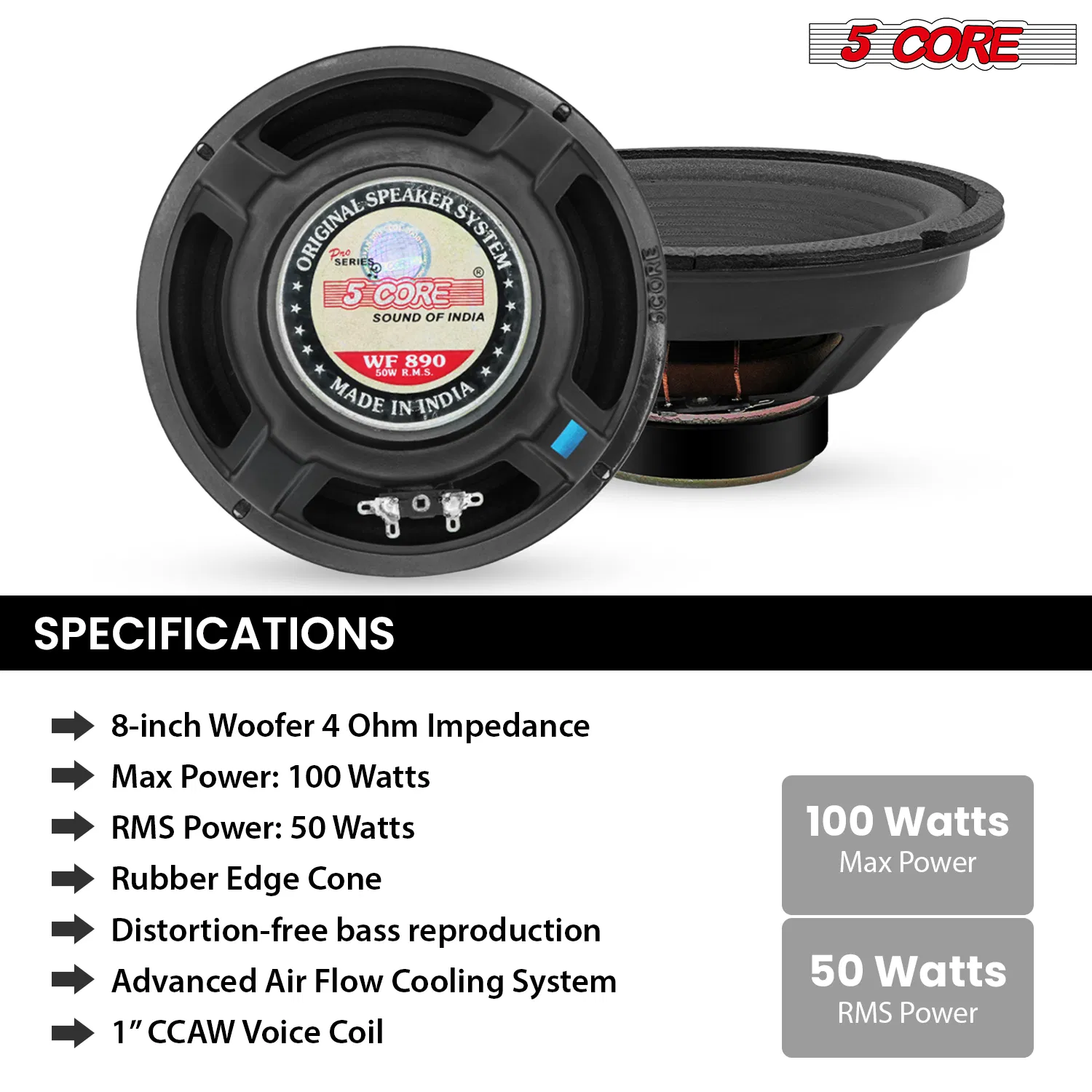 5 Core 8 Inch Car Subwoofer Speaker 4 Ohm Woofer Replacement Driver PAIR photo 8