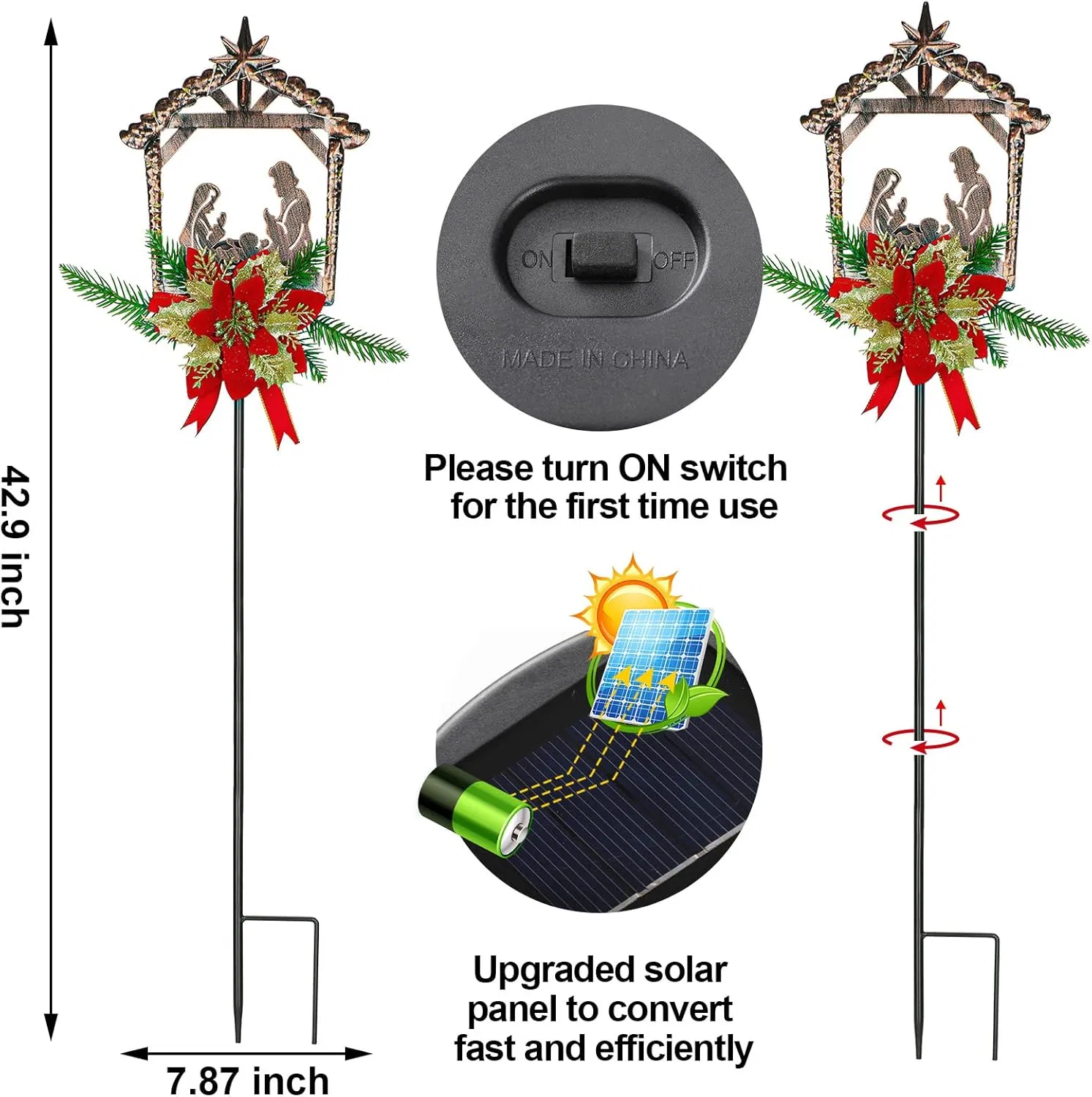 2 Pcs Nativity Scene Outdoor Yard Stakes Metal Christmas Light Decorations LED Christmas Decorations Nativity Scene Outdoor Solar Outdoor Lighted Nativity Scene for Pathway Garden Lawn (Classic) photo 7