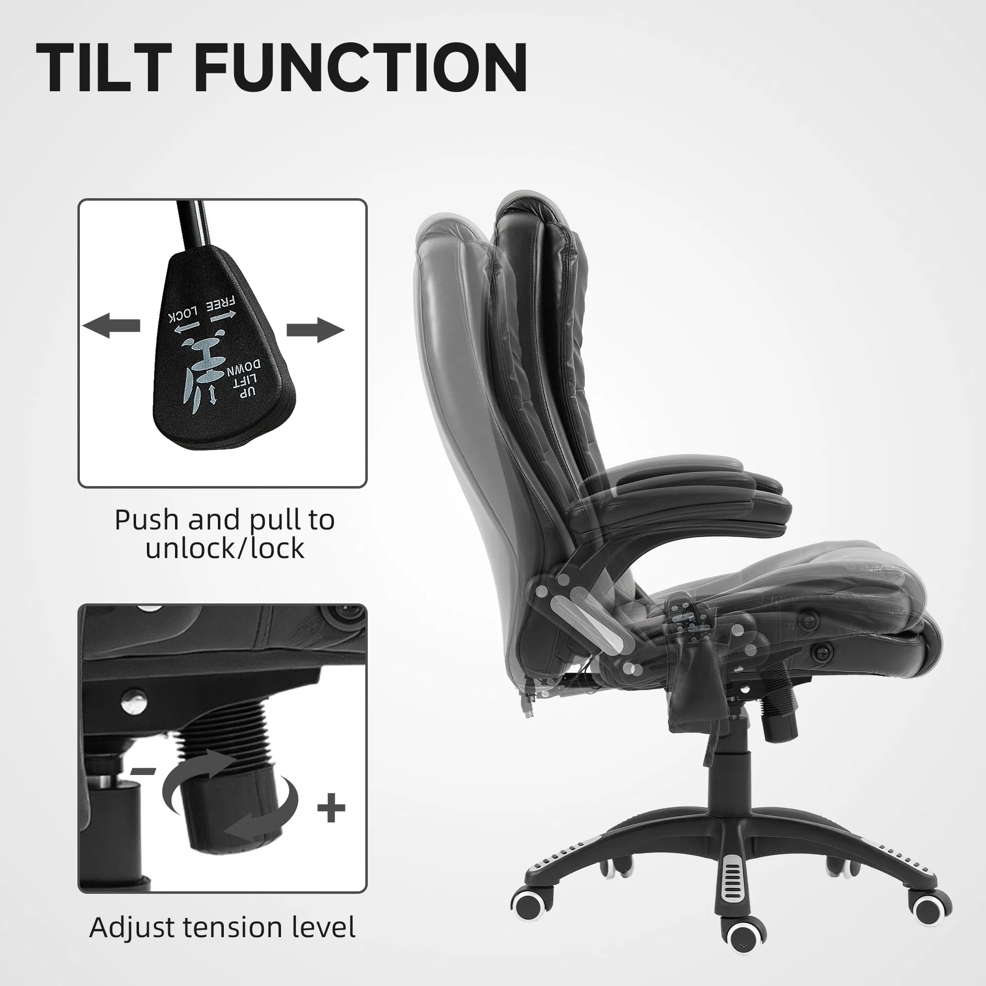 Reclining Massage Office Chair, Executive Office Chair with High Back, Swivel Wheels, Black photo 5