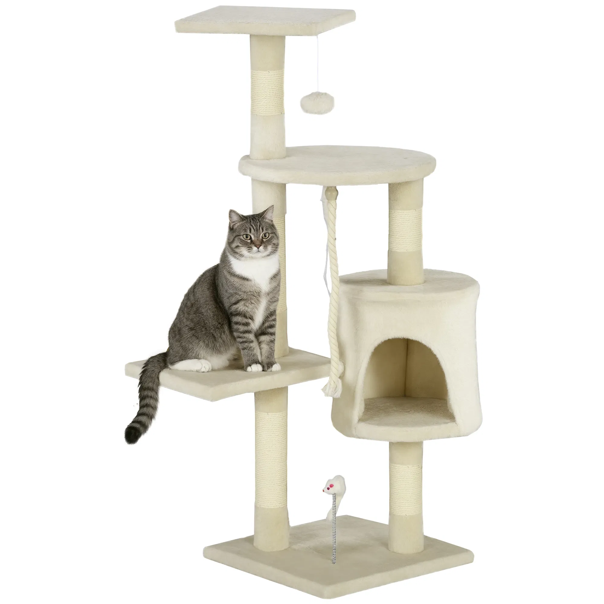 46" Scratching Cat Tree Multi Level Activity Center Kitty Condo Furniture Post Beige photo 1