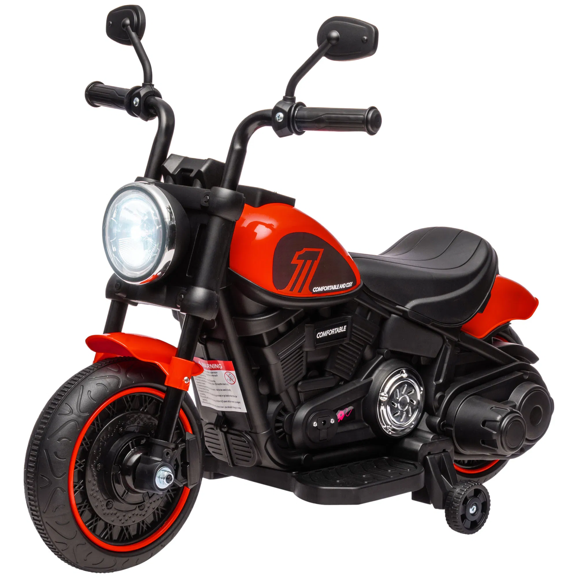 6V Kids Motorcycle with Training Wheels, Foot Pedal, Headlight, Music, Forward/Reverse, Single-Button Start, Red photo 1