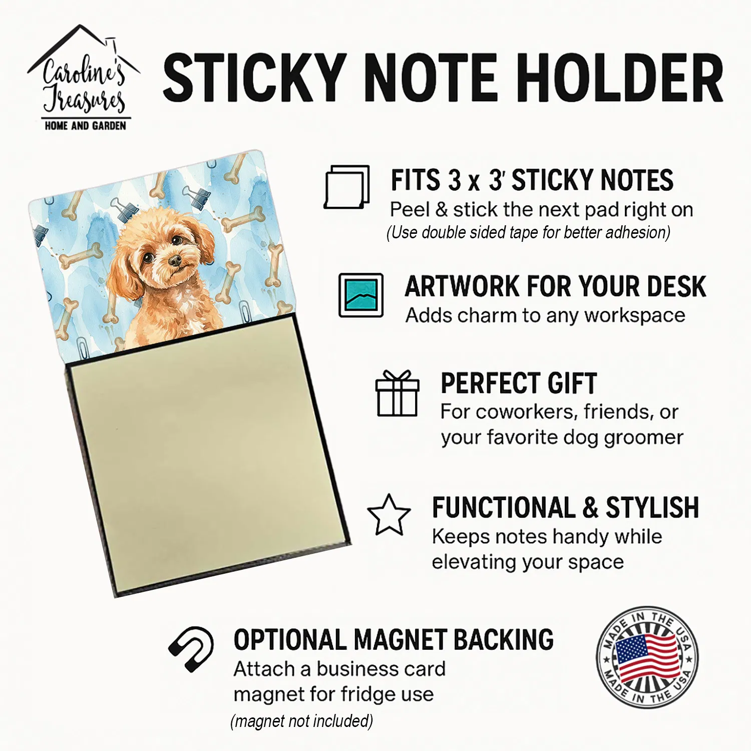 Toy Apricot Poodle Coworker Watercolor Sticky Note Holder Refillable Dispenser Desk Accessory 3x3 Pad Gift photo 6