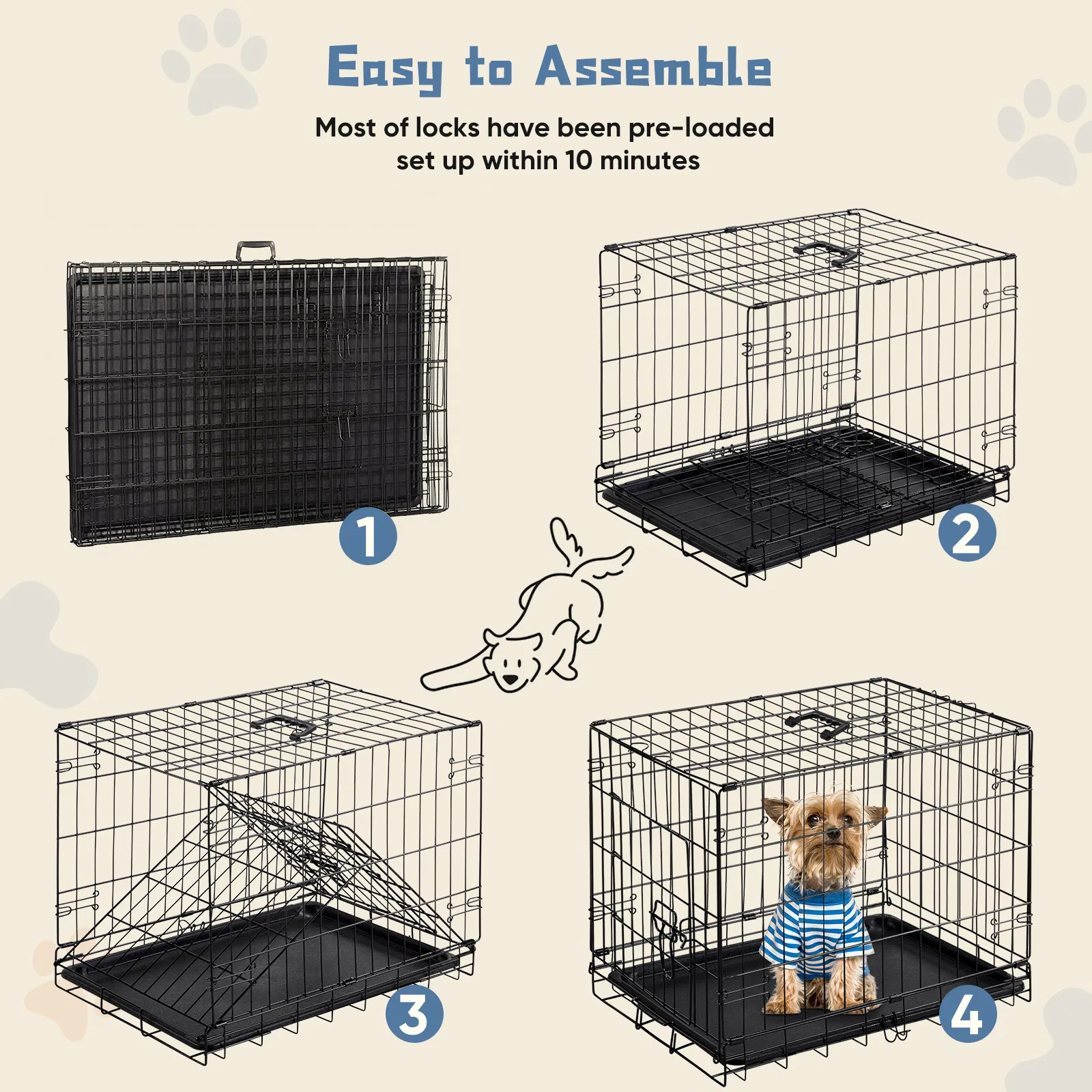 24 inch Single door Dog Cage - durable metal pet kennel, secure lock, collapsible design, removable tray for easy cleaning, portable puppy cage photo 2