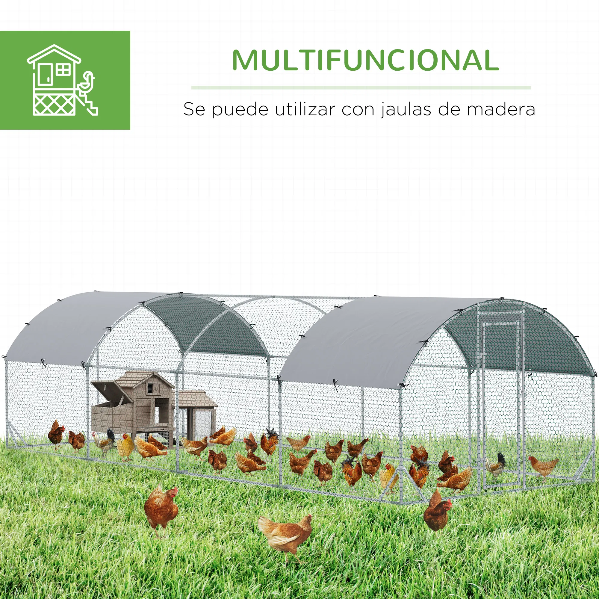 Galvanized Large Metal Chicken Coop Cage Walk-in Enclosure Poultry Hen Run House Playpen Rabbit Hutch with Cover for Outdoor Backyard 9.2' x 24.9' x 6.5' Silver photo 4