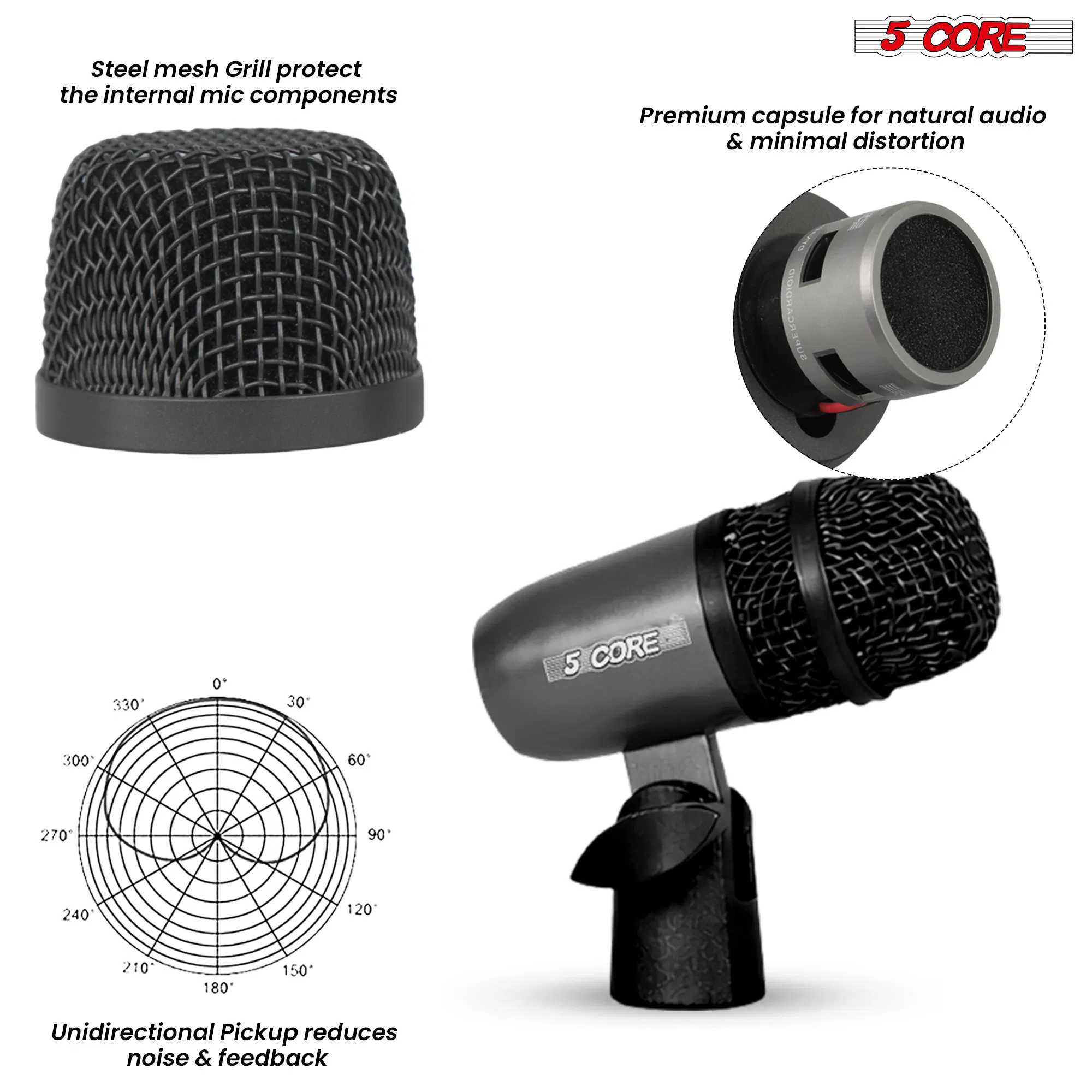 5Core Snare Mic XLR Cardioid Tom Drum Kick Instrument Microphone BLACK photo 7
