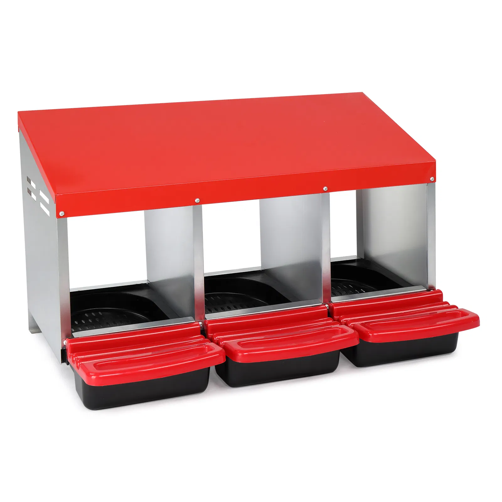 3 Compartment Roll Out Chicken Nesting Box with Plastic Basket, Egg Nest Box Chicken Laying Box Hens Chicken Coop Box, Red photo 2
